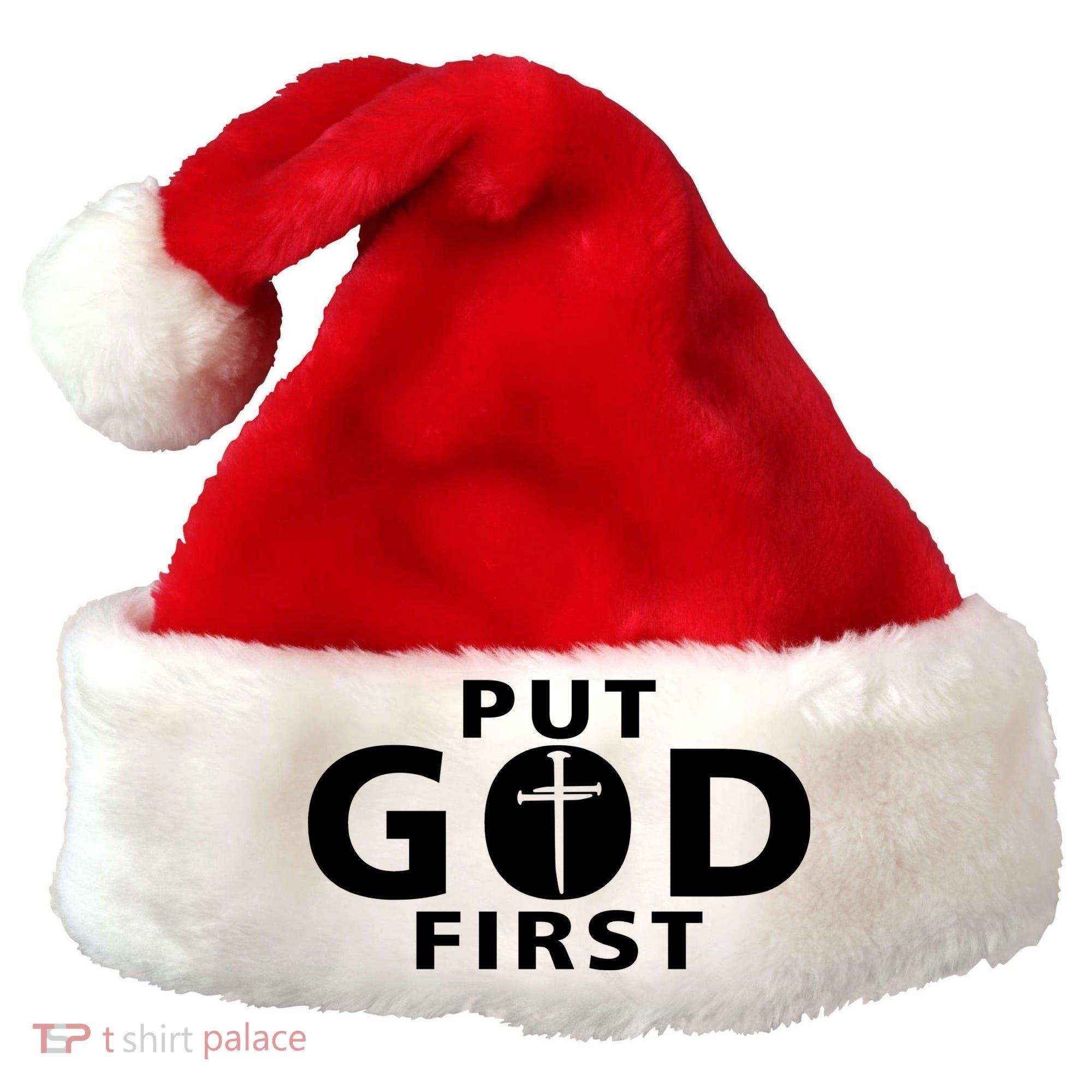Put God First Christian 3 Nails Cross Catholic Jesus Christ Santa Hat