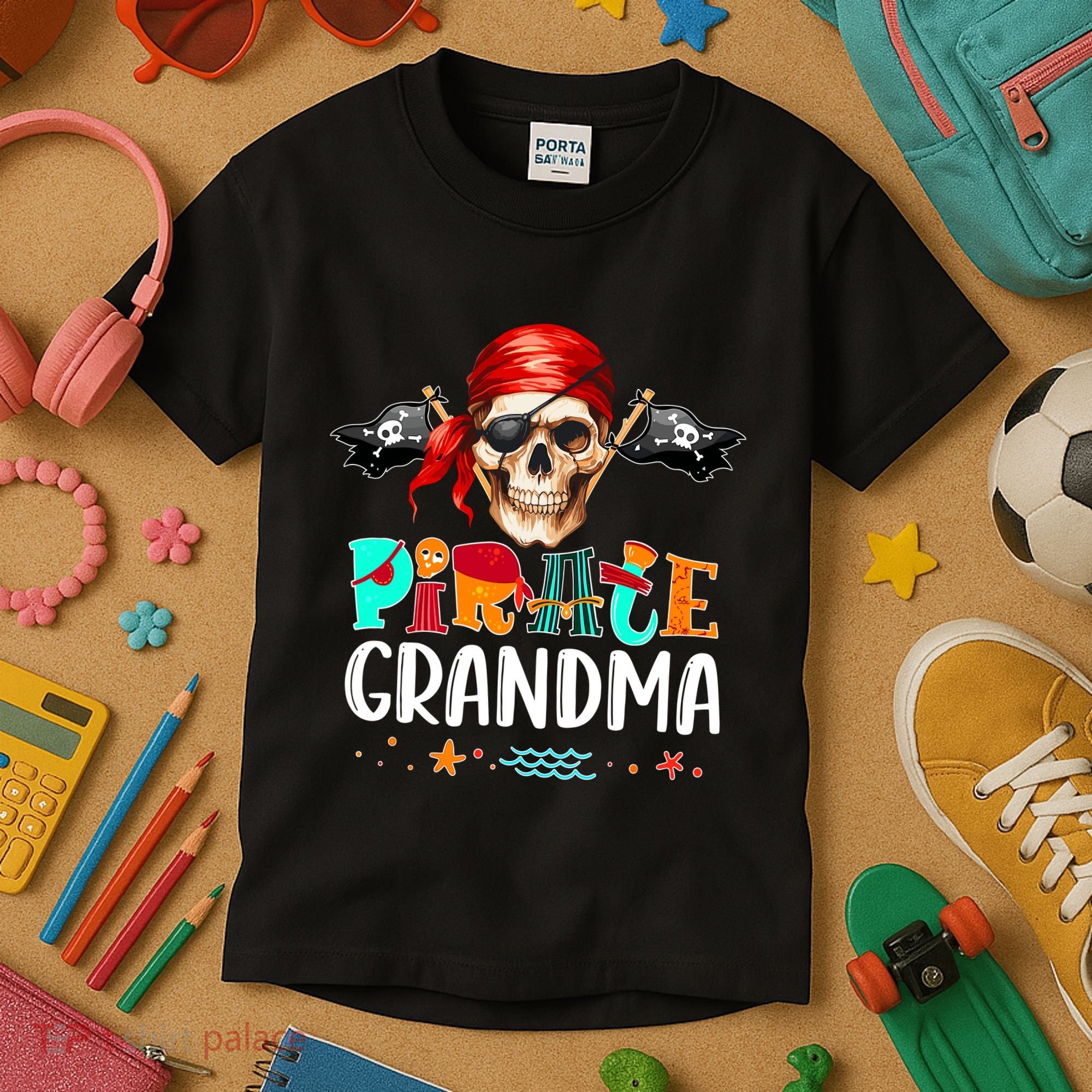 Pirate Grandma Funny Birthday Pirate Day Family Matching Kids T-Shirt