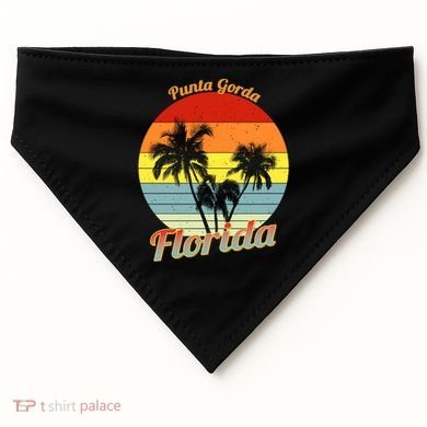 Punta Gorda Florida Retro Tropical Palm Trees Vacation Cute Gift USA-Made Doggie Bandana
