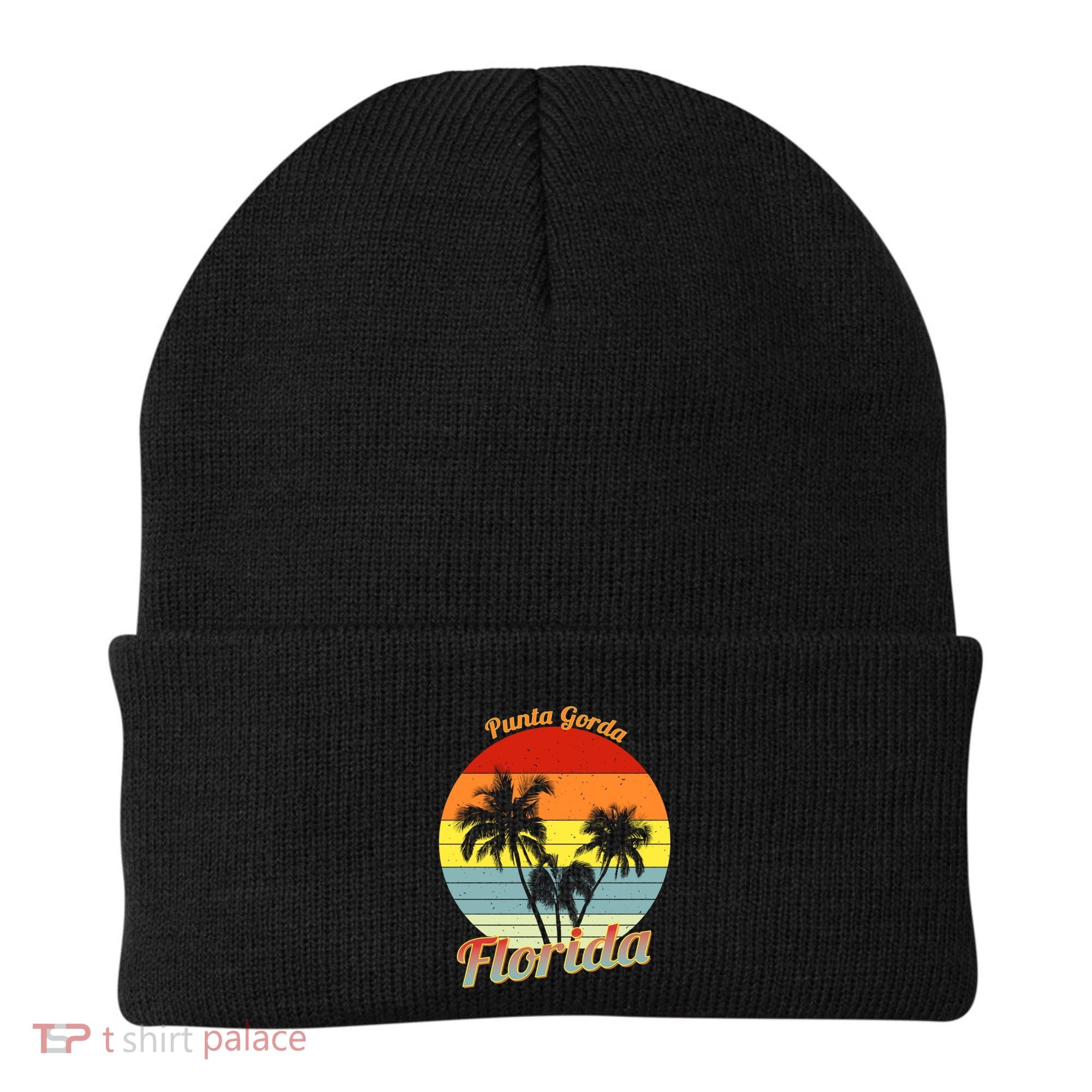 Punta Gorda Florida Retro Tropical Palm Trees Vacation Cute Gift Beanie