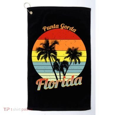 Punta Gorda Florida Retro Tropical Palm Trees Vacation Cute Gift Golf Towel