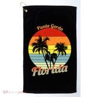 Punta Gorda Florida Retro Tropical Palm Trees Vacation Cute Gift Golf Towel thumb 0