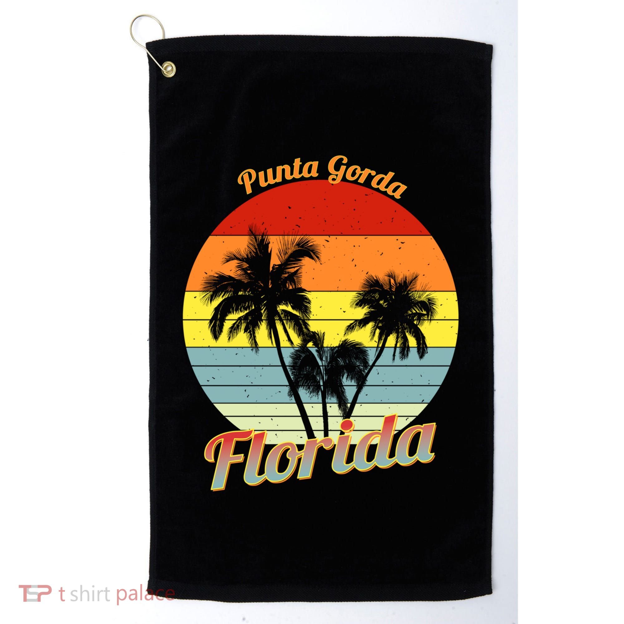 Punta Gorda Florida Retro Tropical Palm Trees Vacation Cute Gift Golf Towel