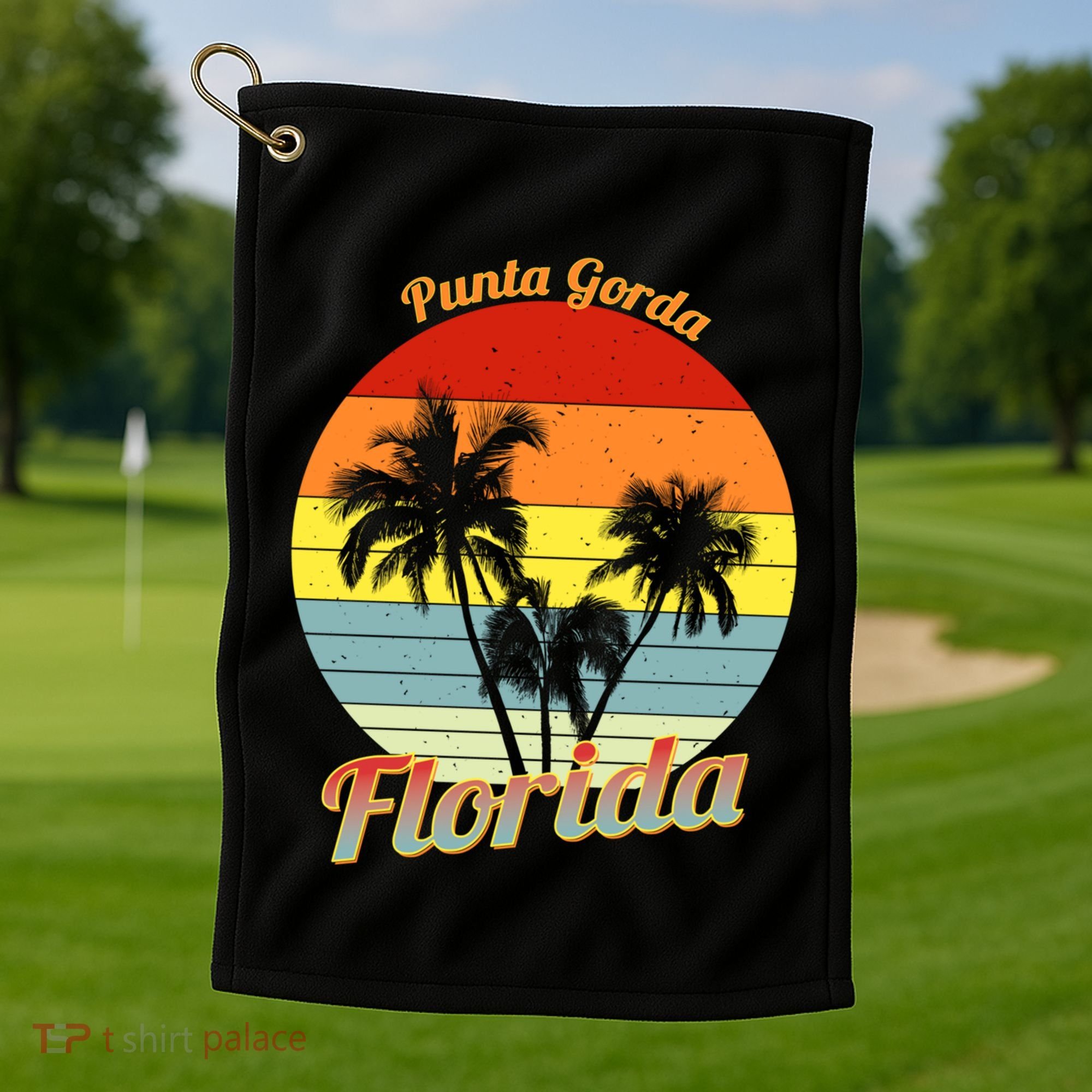 Punta Gorda Florida Retro Tropical Palm Trees Vacation Cute Gift Golf Towel