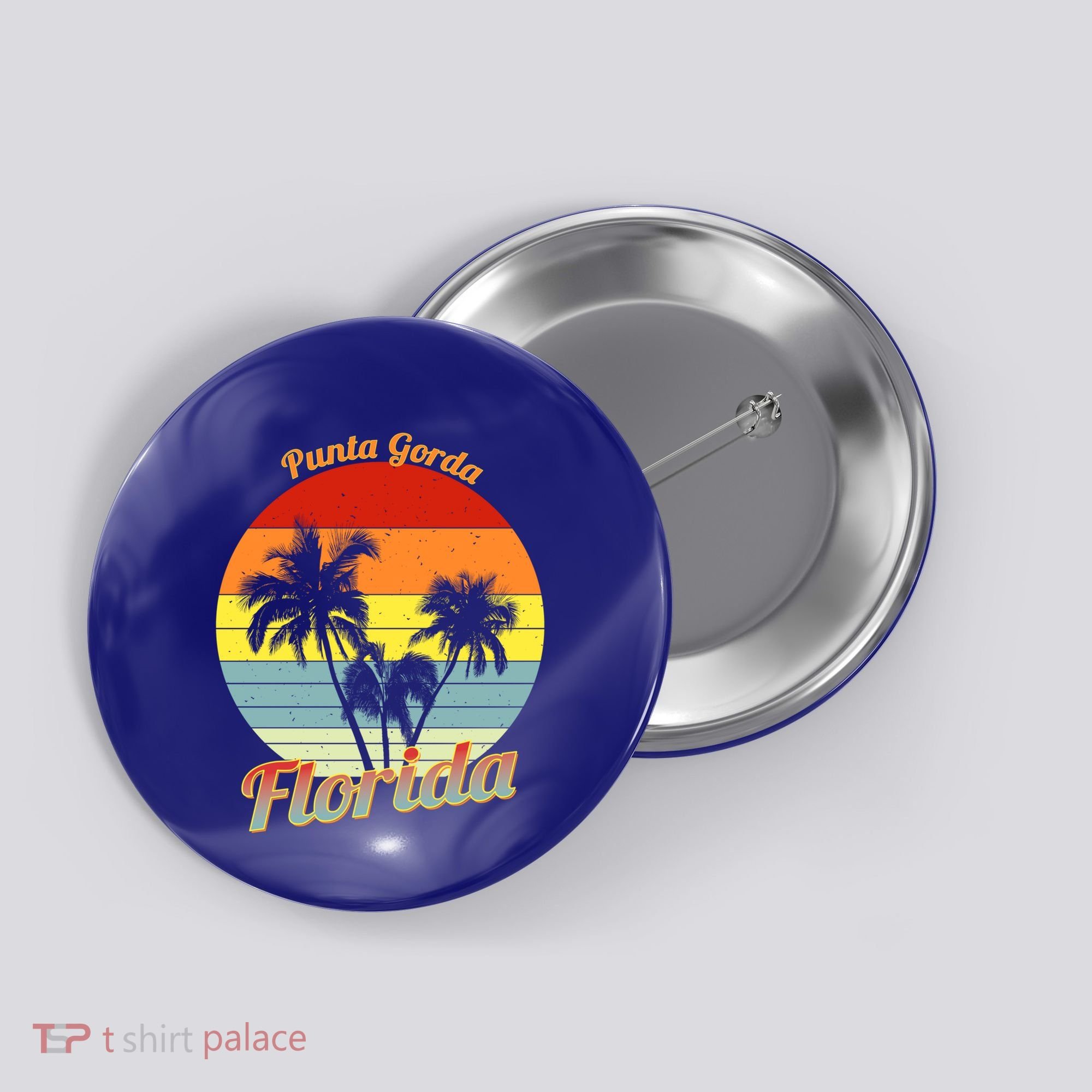 Punta Gorda Florida Retro Tropical Palm Trees Vacation Cute Gift Button