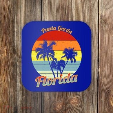 Punta Gorda Florida Retro Tropical Palm Trees Vacation Cute Gift Coaster