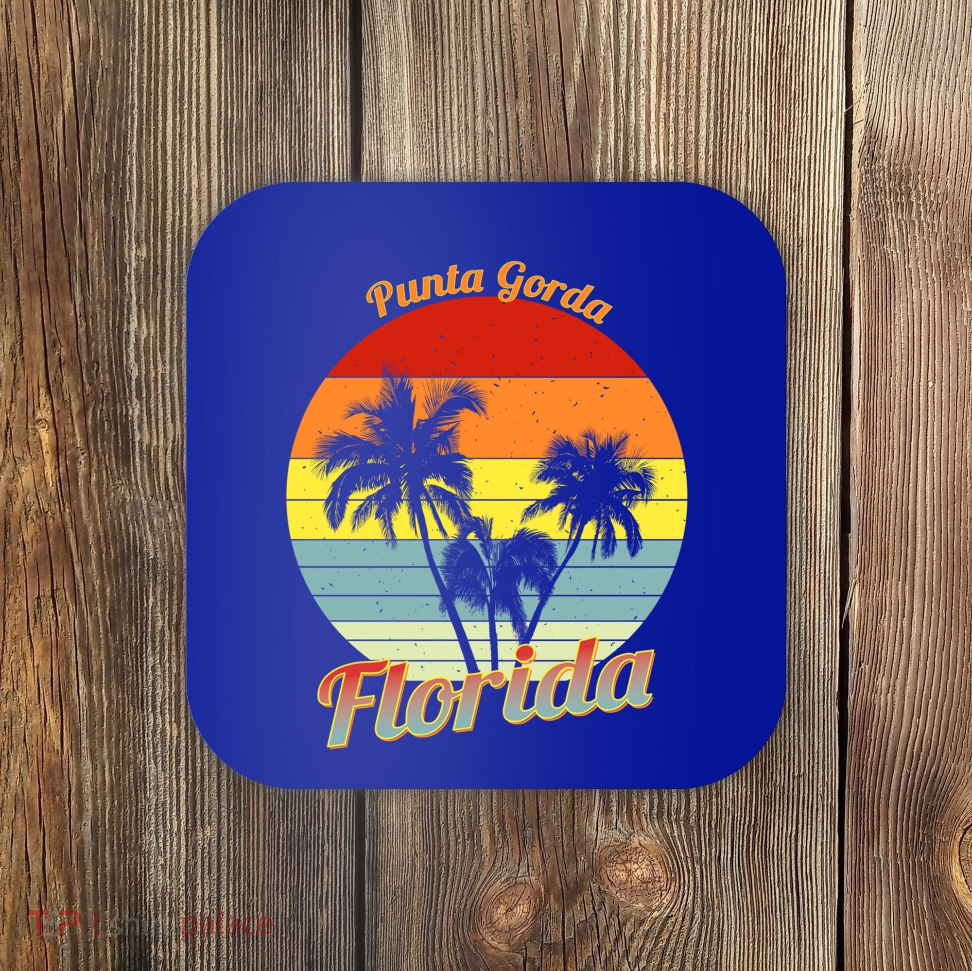 Punta Gorda Florida Retro Tropical Palm Trees Vacation Cute Gift Coaster