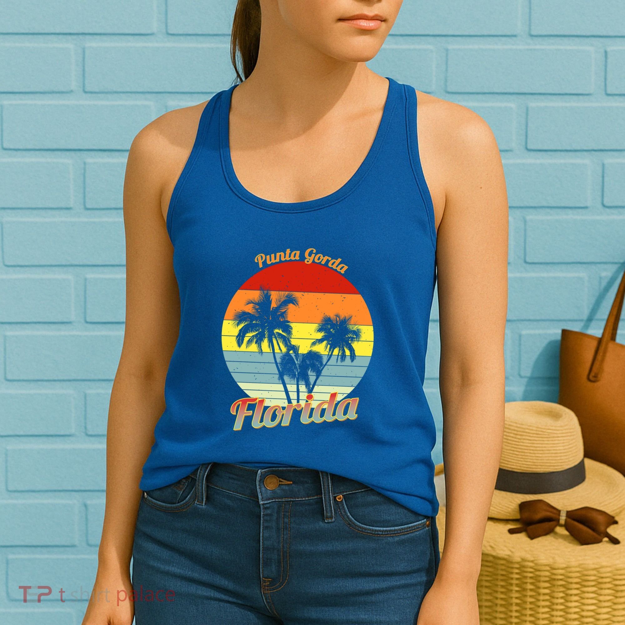 Punta Gorda Florida Retro Tropical Palm Trees Vacation Cute Gift Women's Tank Top