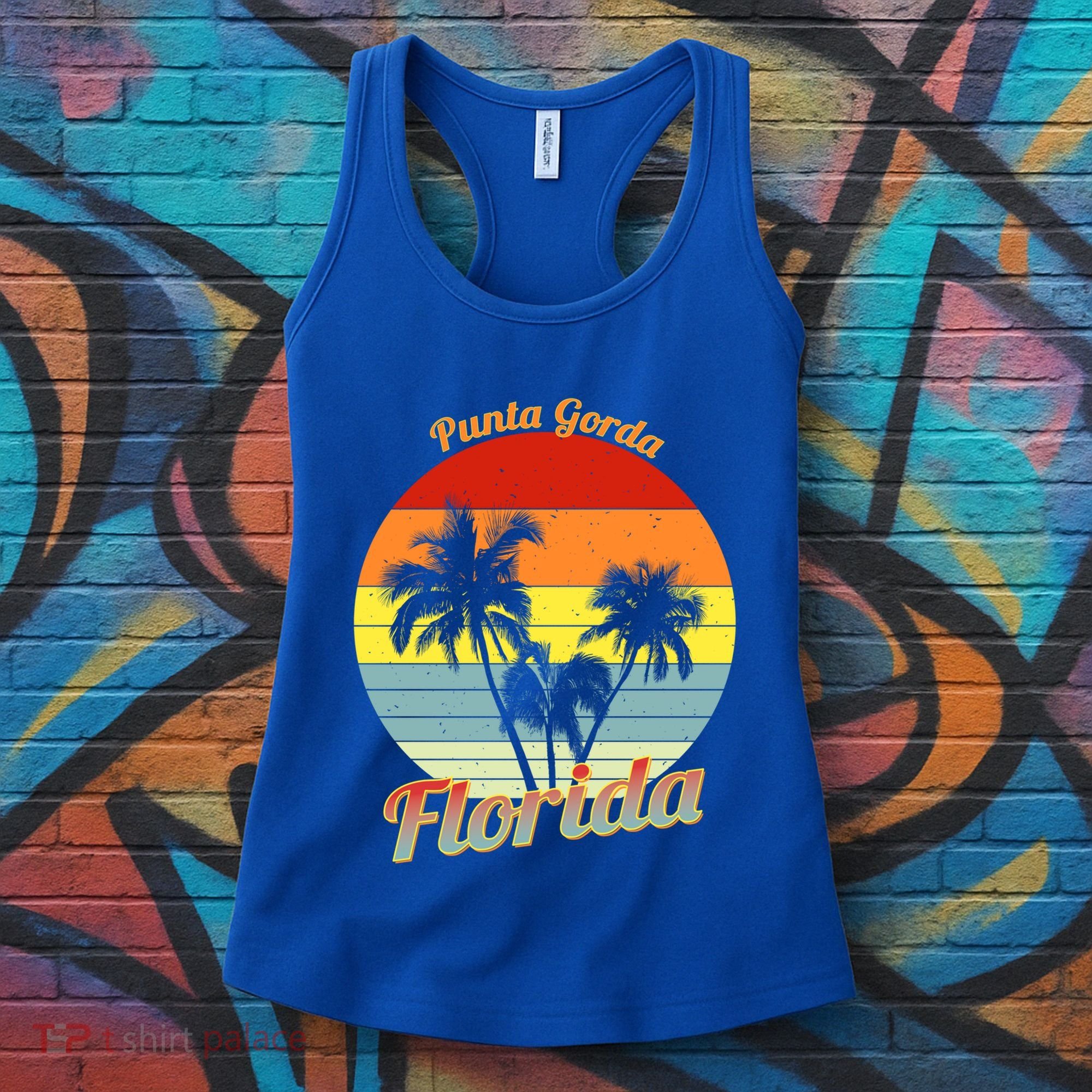 Punta Gorda Florida Retro Tropical Palm Trees Vacation Cute Gift Women's Tank Top