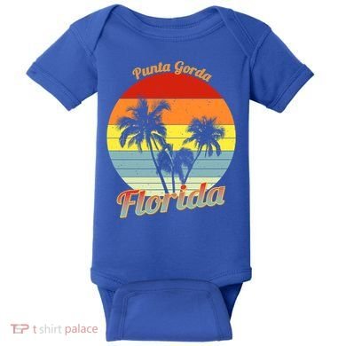 Punta Gorda Florida Retro Tropical Palm Trees Vacation Cute Gift Baby Bodysuit