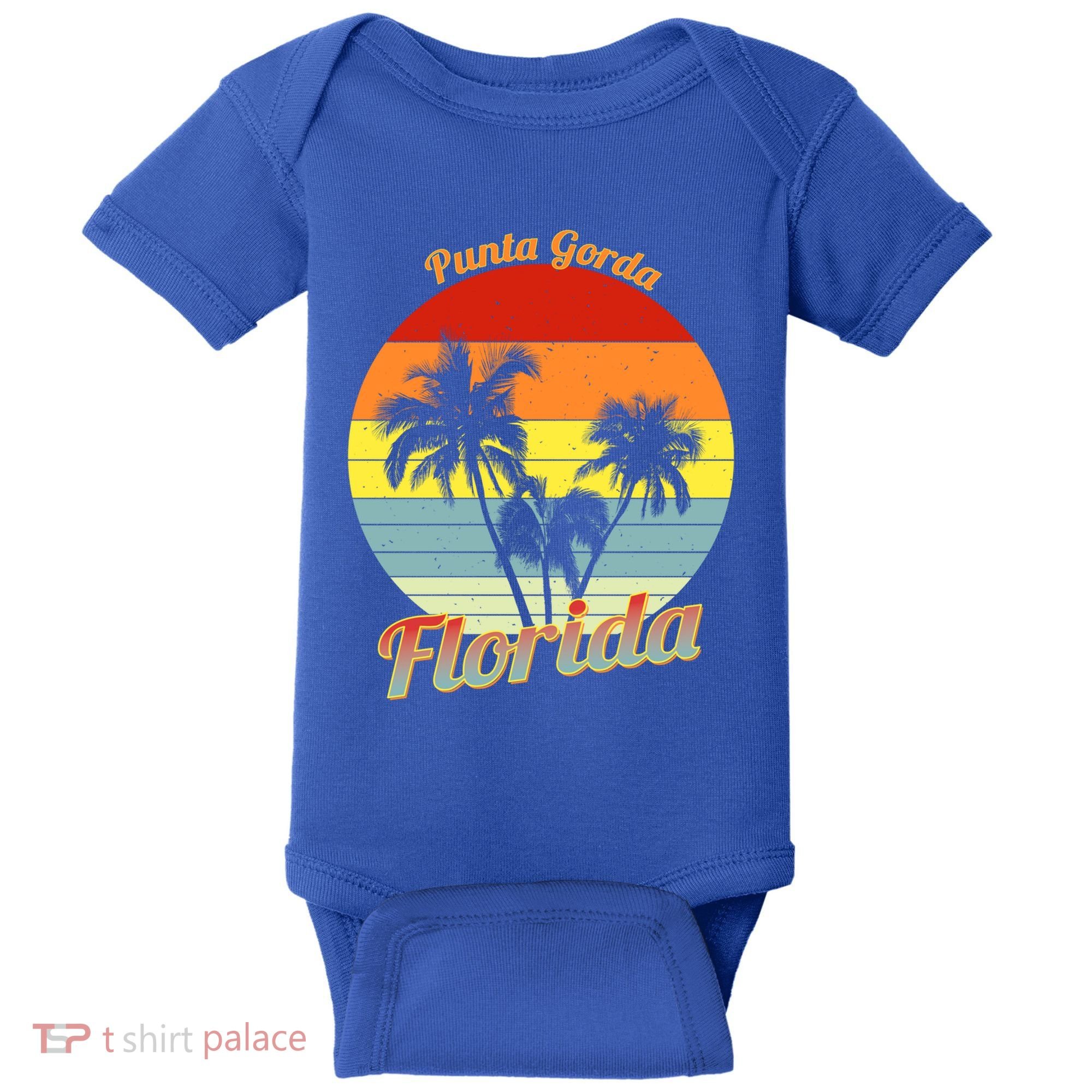 Punta Gorda Florida Retro Tropical Palm Trees Vacation Cute Gift Baby Bodysuit