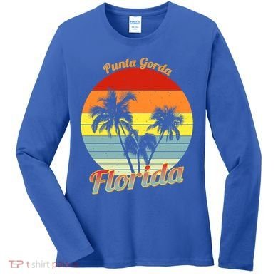 Punta Gorda Florida Retro Tropical Palm Trees Vacation Cute Gift Women's Long Sleeve Shirt