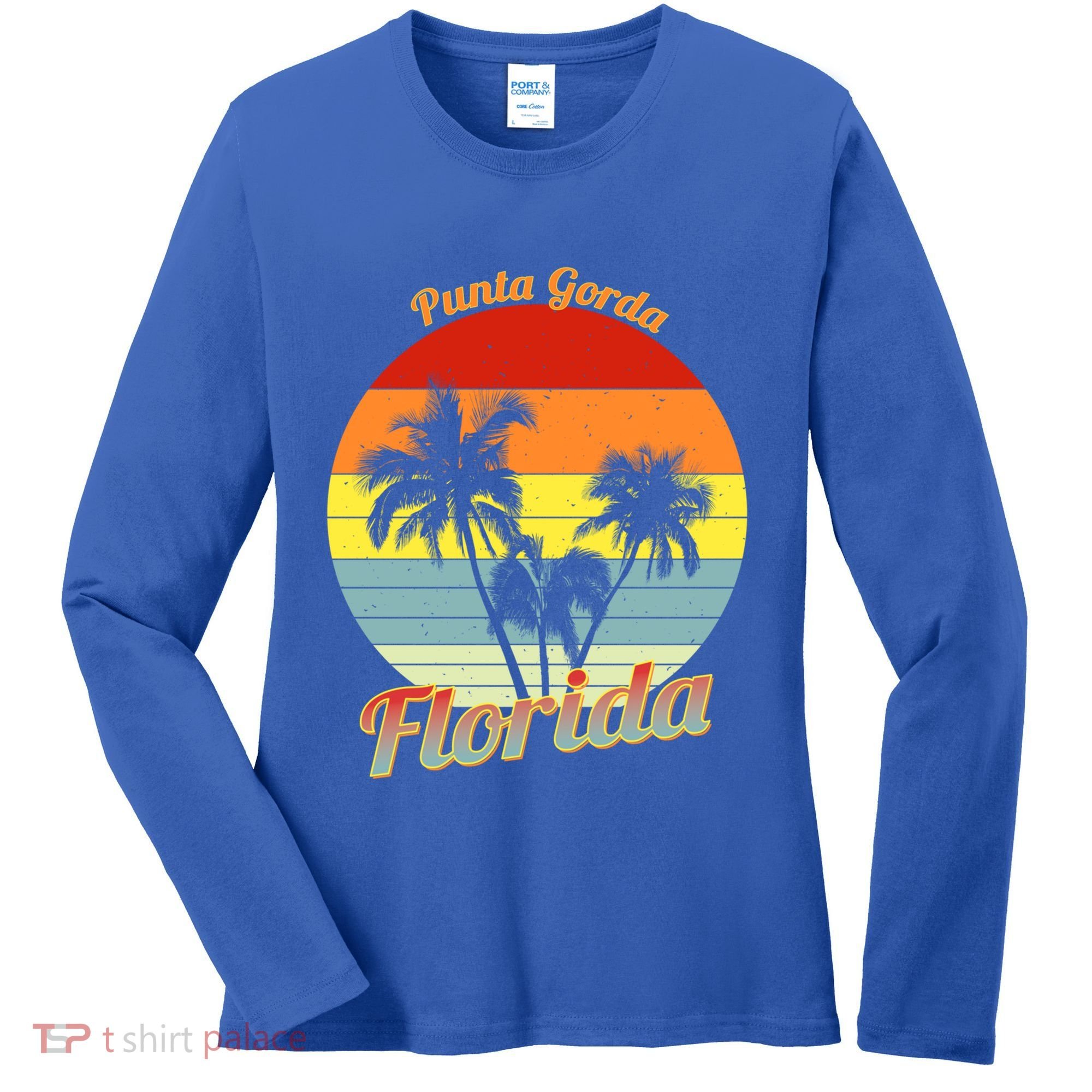 Punta Gorda Florida Retro Tropical Palm Trees Vacation Cute Gift Women's Long Sleeve Shirt