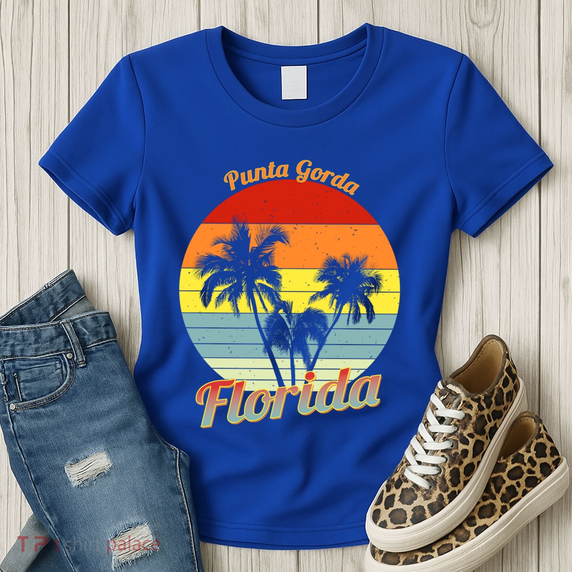 Punta Gorda Florida Retro Tropical Palm Trees Vacation Cute Gift Women's T-Shirt