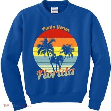 Punta Gorda Florida Retro Tropical Palm Trees Vacation Cute Gift Kids Sweatshirt