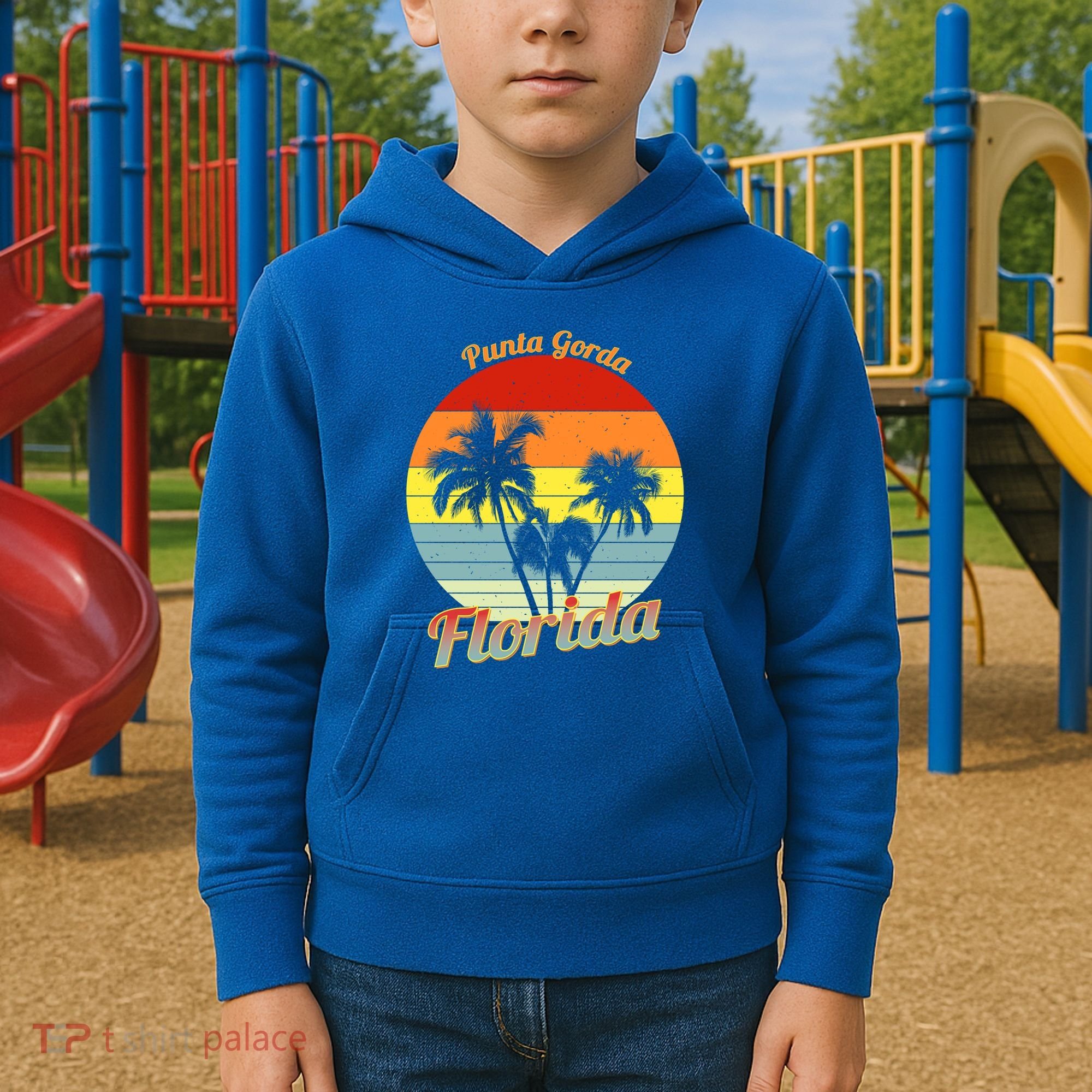 Punta Gorda Florida Retro Tropical Palm Trees Vacation Cute Gift Kids Hoodie