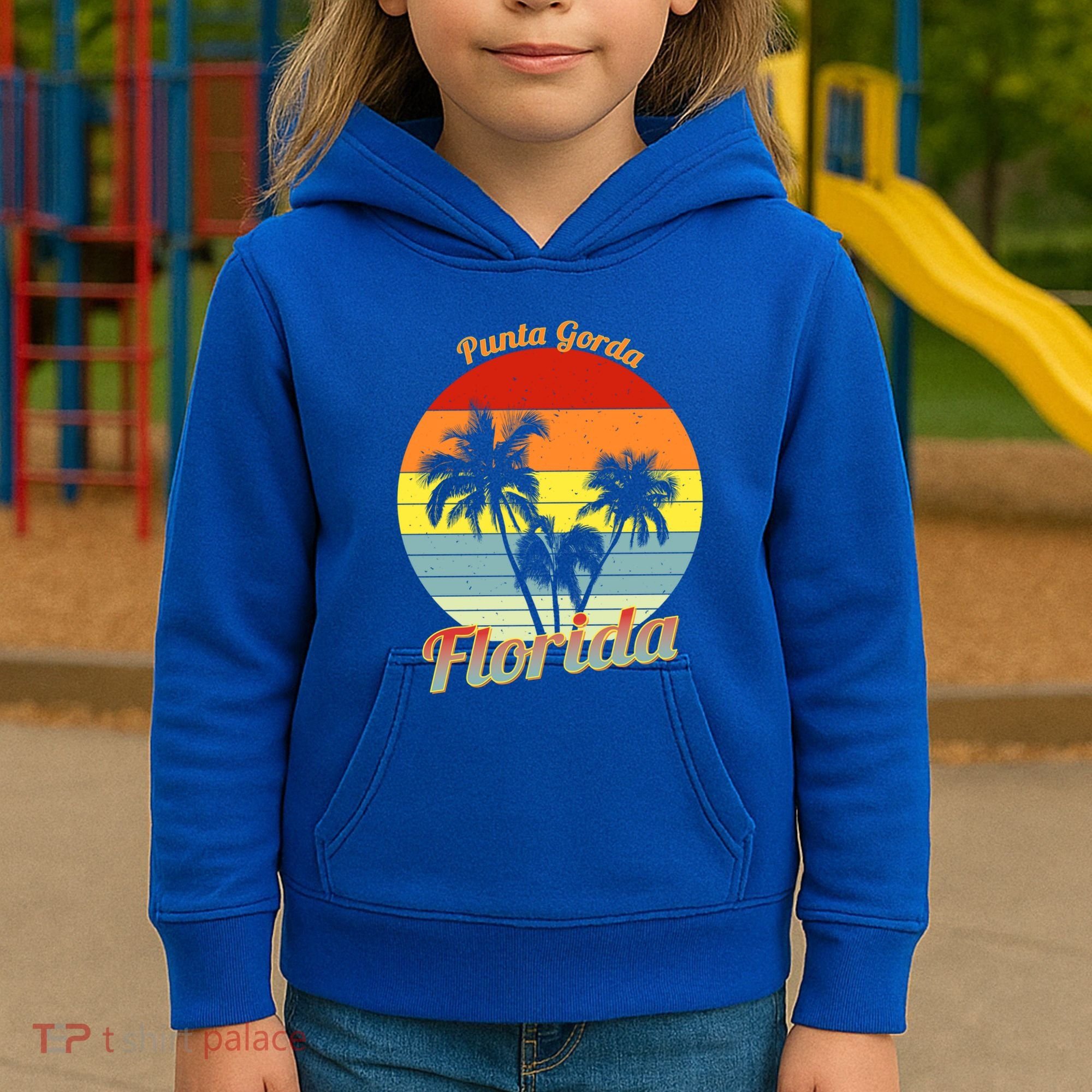 Punta Gorda Florida Retro Tropical Palm Trees Vacation Cute Gift Kids Hoodie