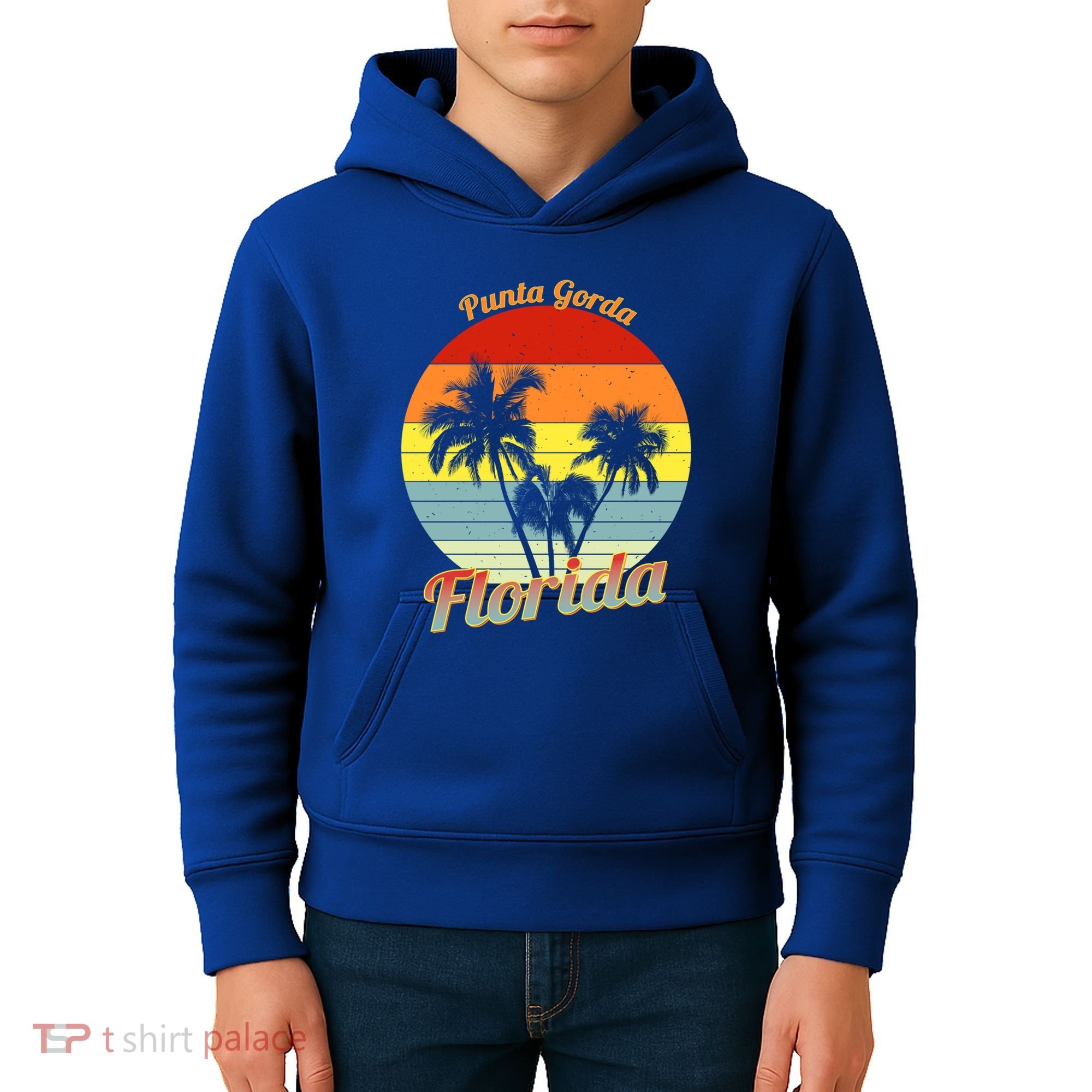 Punta Gorda Florida Retro Tropical Palm Trees Vacation Cute Gift Kids Hoodie
