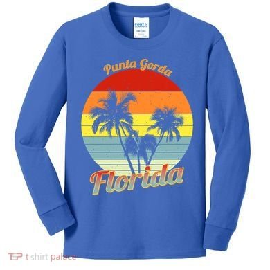 Punta Gorda Florida Retro Tropical Palm Trees Vacation Cute Gift Kids Long Sleeve Shirt
