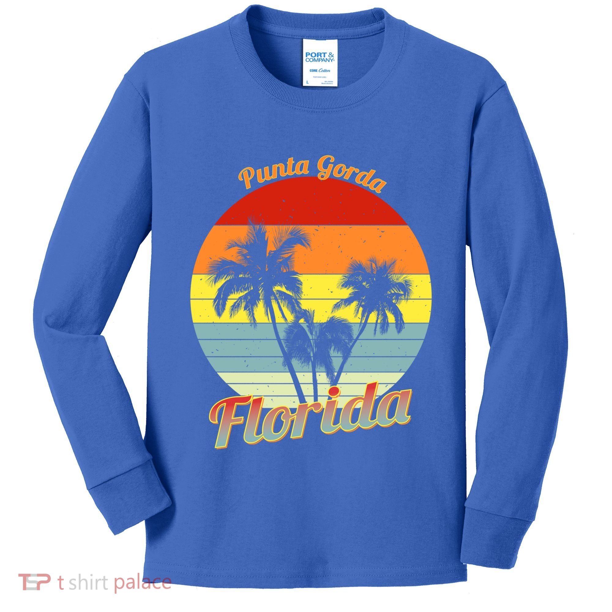 Punta Gorda Florida Retro Tropical Palm Trees Vacation Cute Gift Kids Long Sleeve Shirt