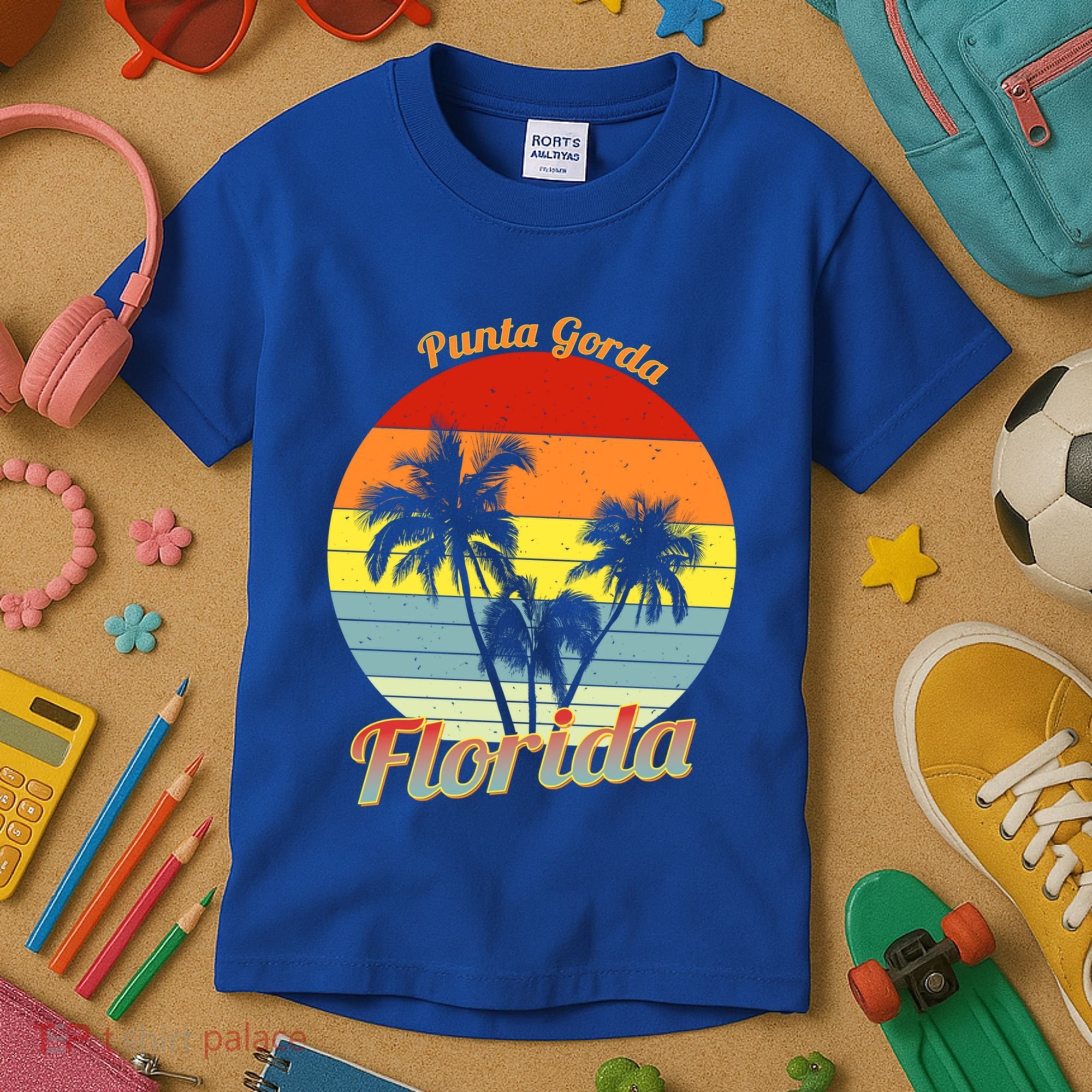 Punta Gorda Florida Retro Tropical Palm Trees Vacation Cute Gift Kids T-Shirt