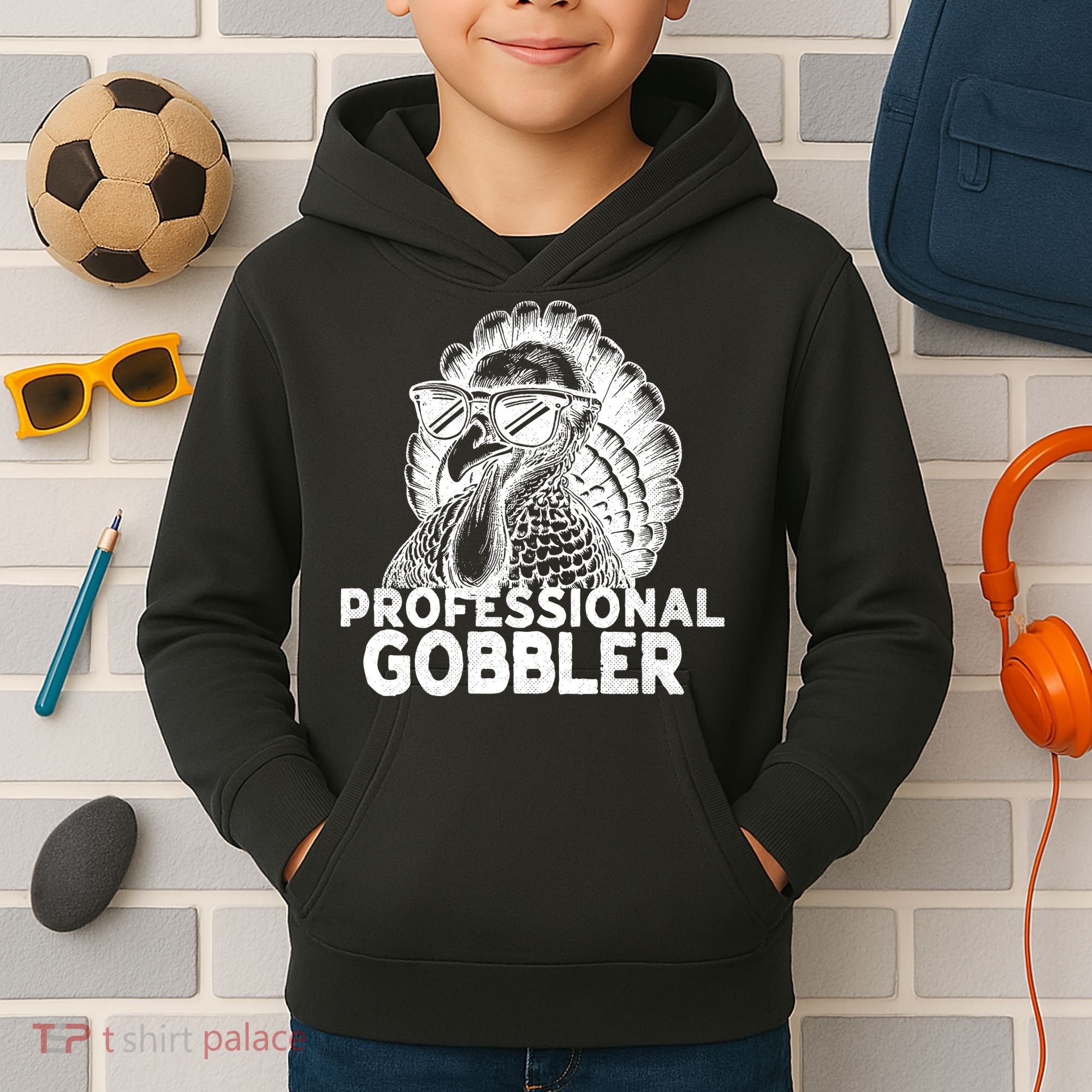 Professional Gobbler Funny Thanksgiving Turkey Kids Hoodie