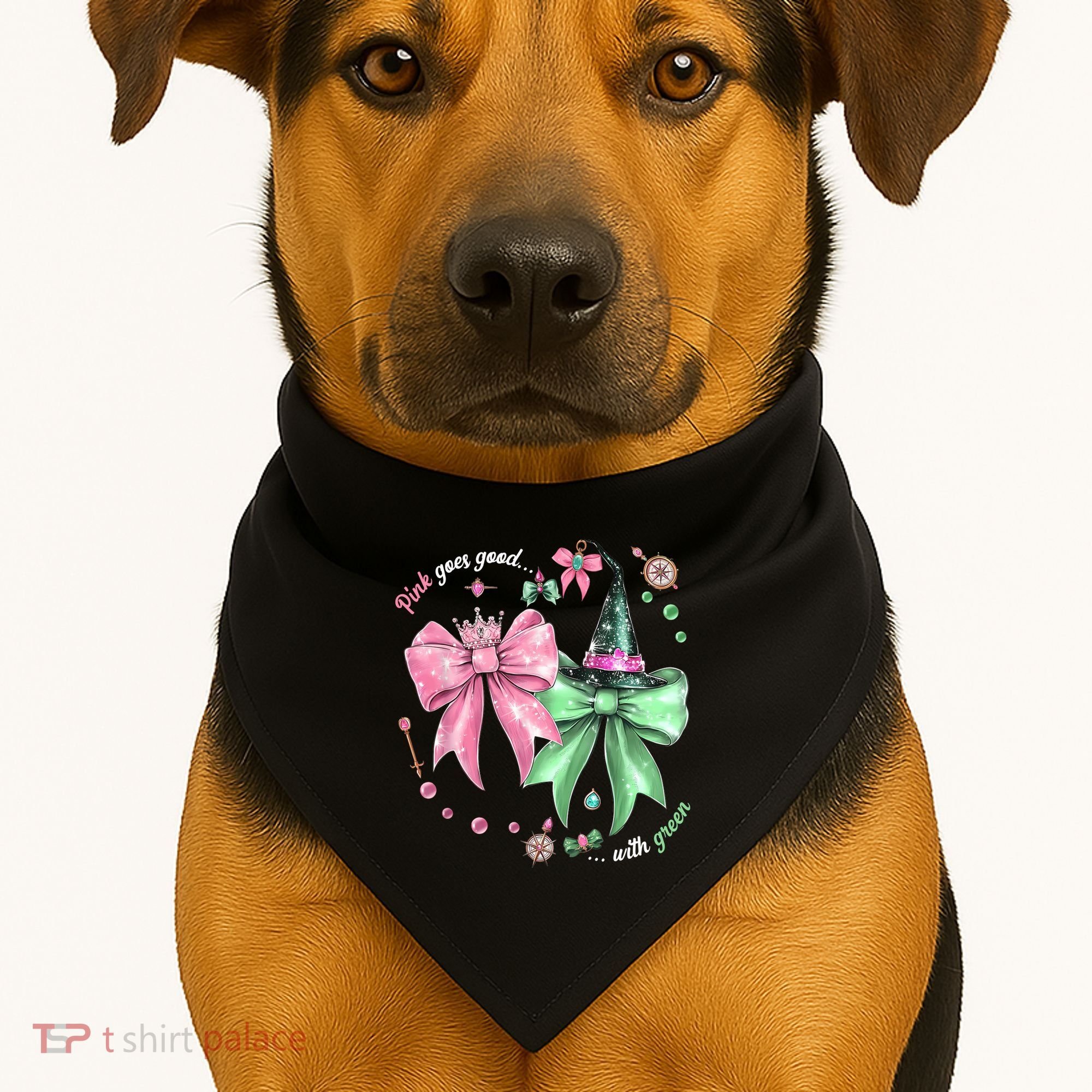Pink Goes Good With Green Funny Halloween Witch USA-Made Doggie Bandana