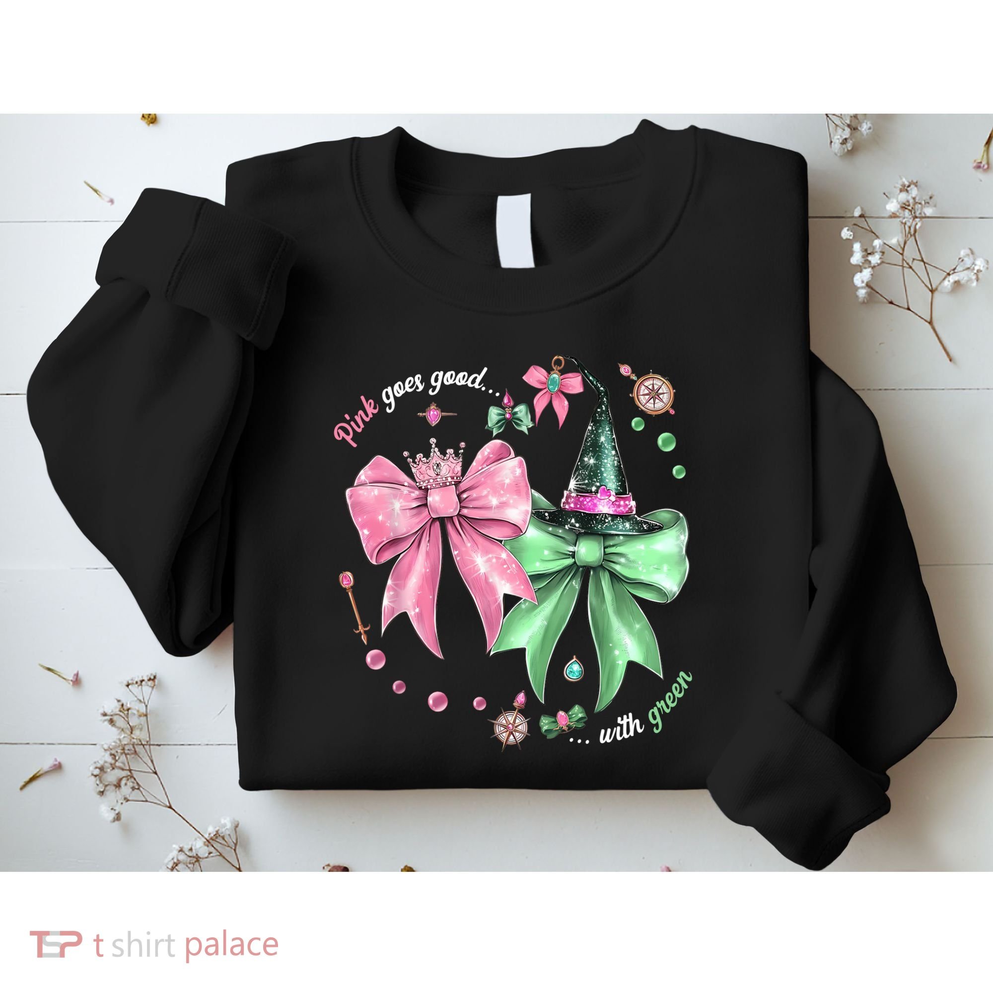 Pink Goes Good With Green Funny Halloween Witch Sweatshirt
