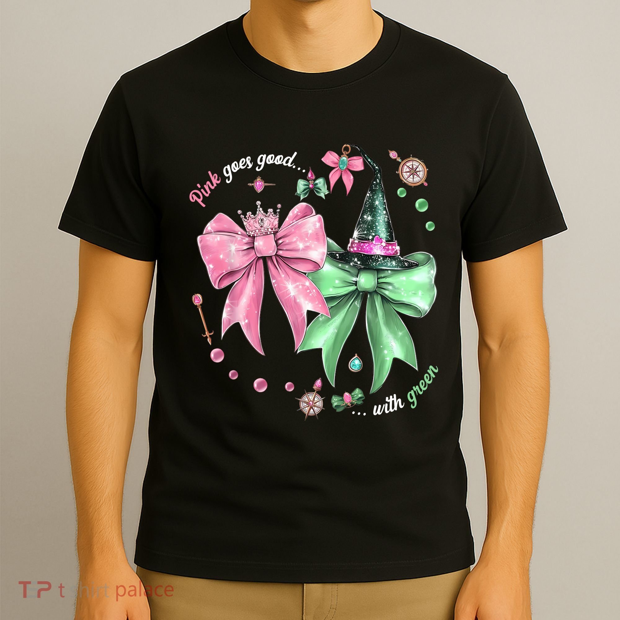 Pink Goes Good With Green Funny Halloween Witch T-Shirt