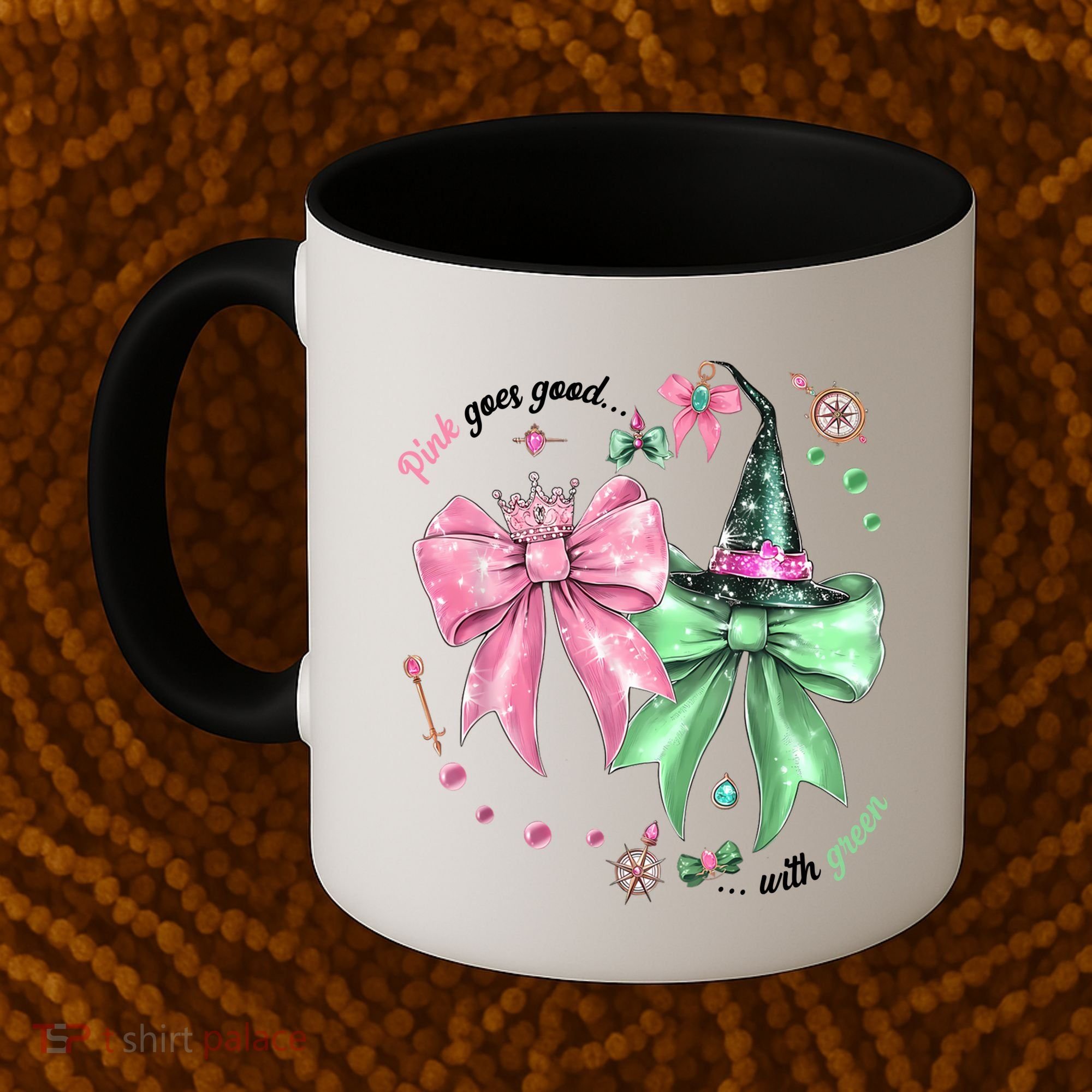 Pink Goes Good With Green Funny Halloween Witch Coffee Mug