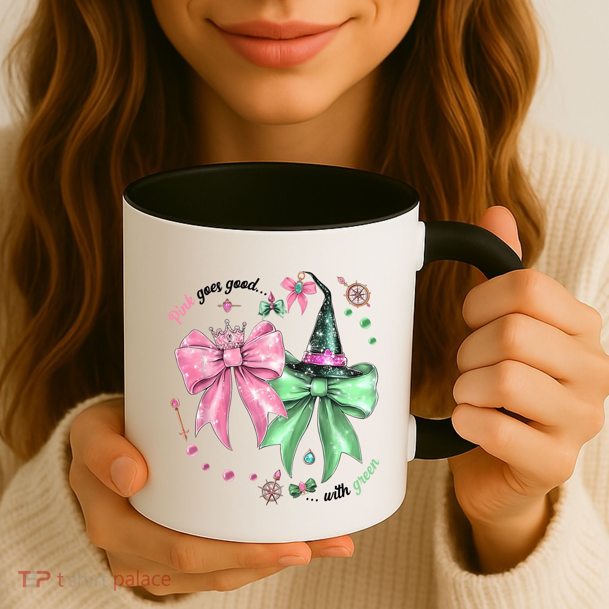 Pink Goes Good With Green Funny Halloween Witch Coffee Mug