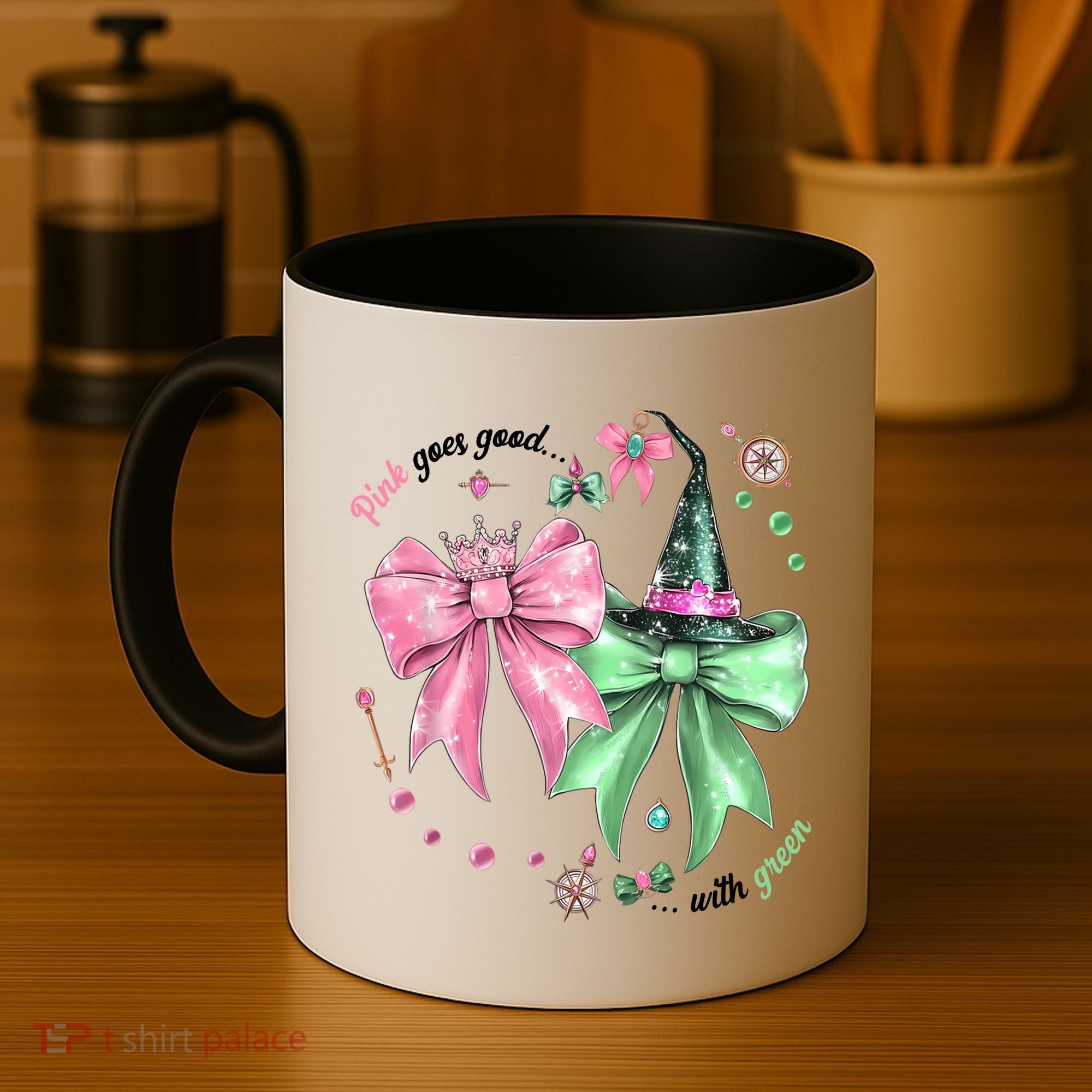 Pink Goes Good With Green Funny Halloween Witch Coffee Mug
