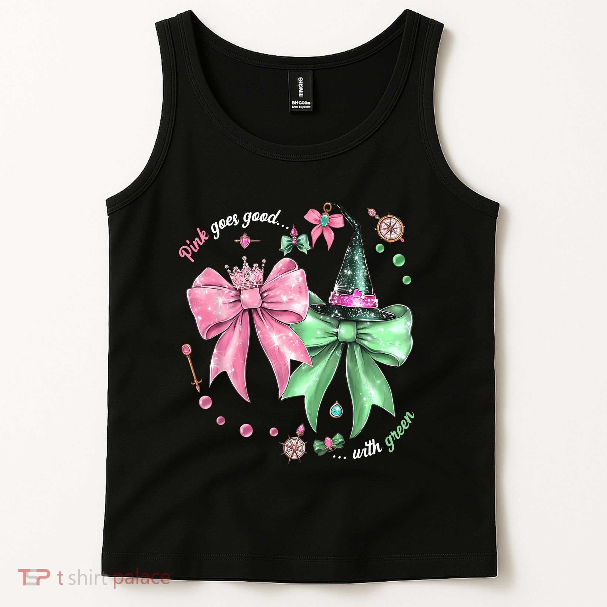 Pink Goes Good With Green Funny Halloween Witch Tank Top