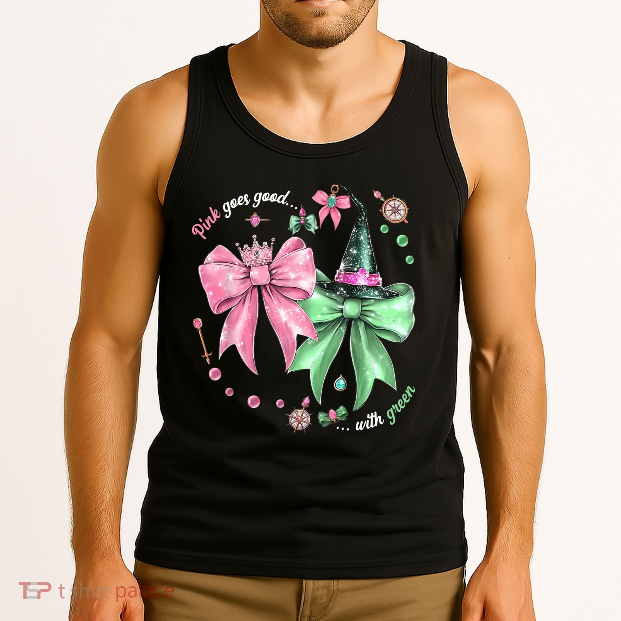 Pink Goes Good With Green Funny Halloween Witch Tank Top