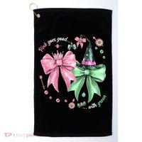 Pink Goes Good With Green Funny Halloween Witch Golf Towel thumb 0