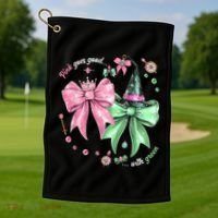 Pink Goes Good With Green Funny Halloween Witch Golf Towel thumb 1