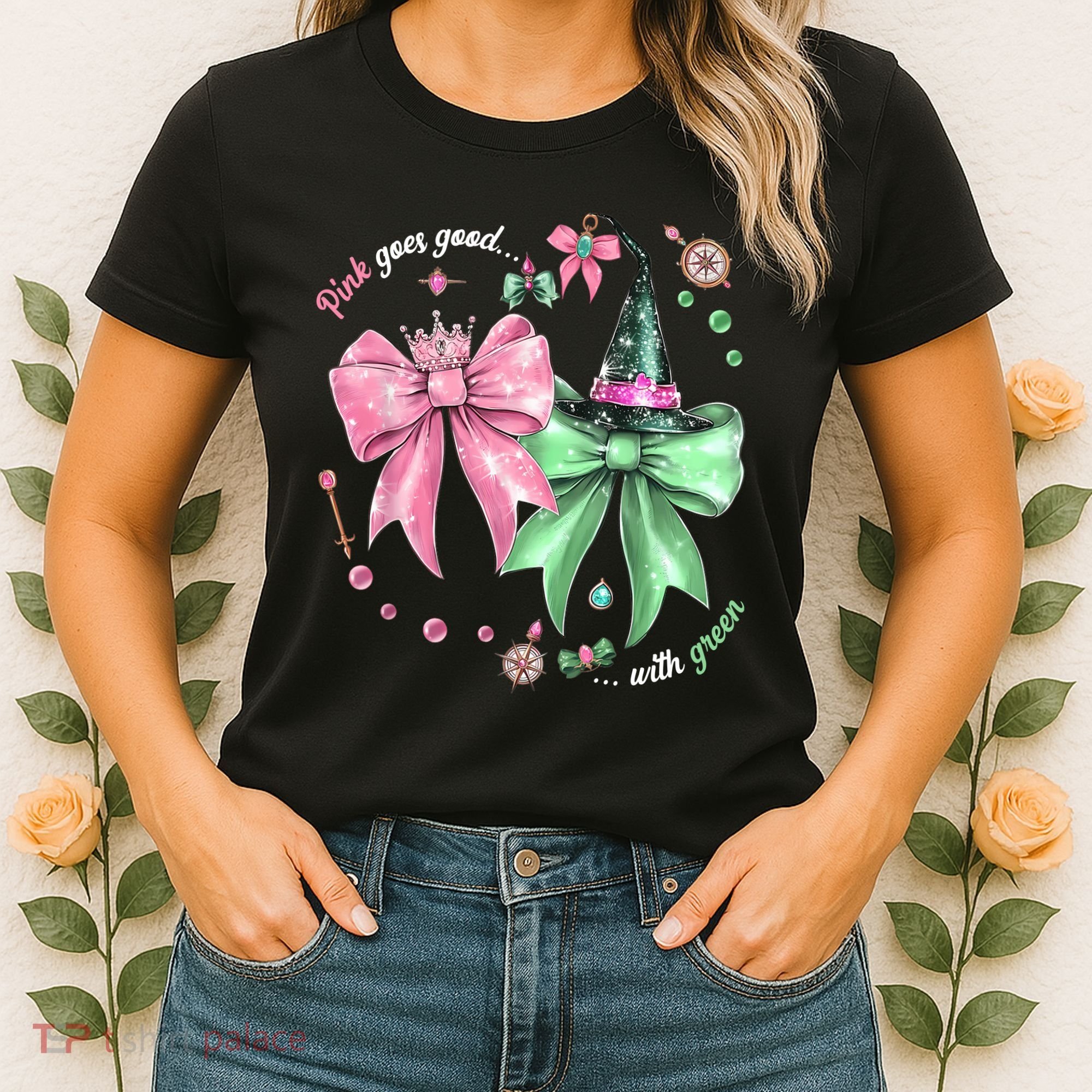 Pink Goes Good With Green Funny Halloween Witch Women's T-Shirt