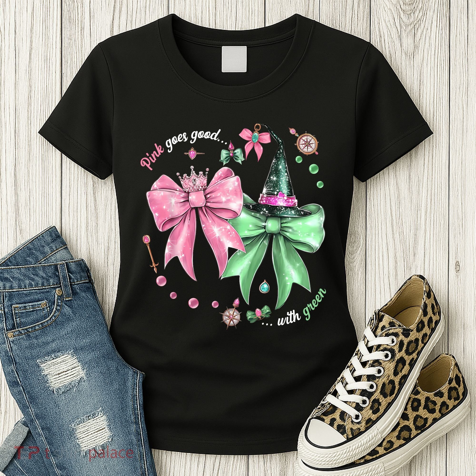 Pink Goes Good With Green Funny Halloween Witch Women's T-Shirt