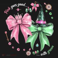 Pink Goes Good With Green Funny Halloween Witch Kids Sweatshirt thumb 2