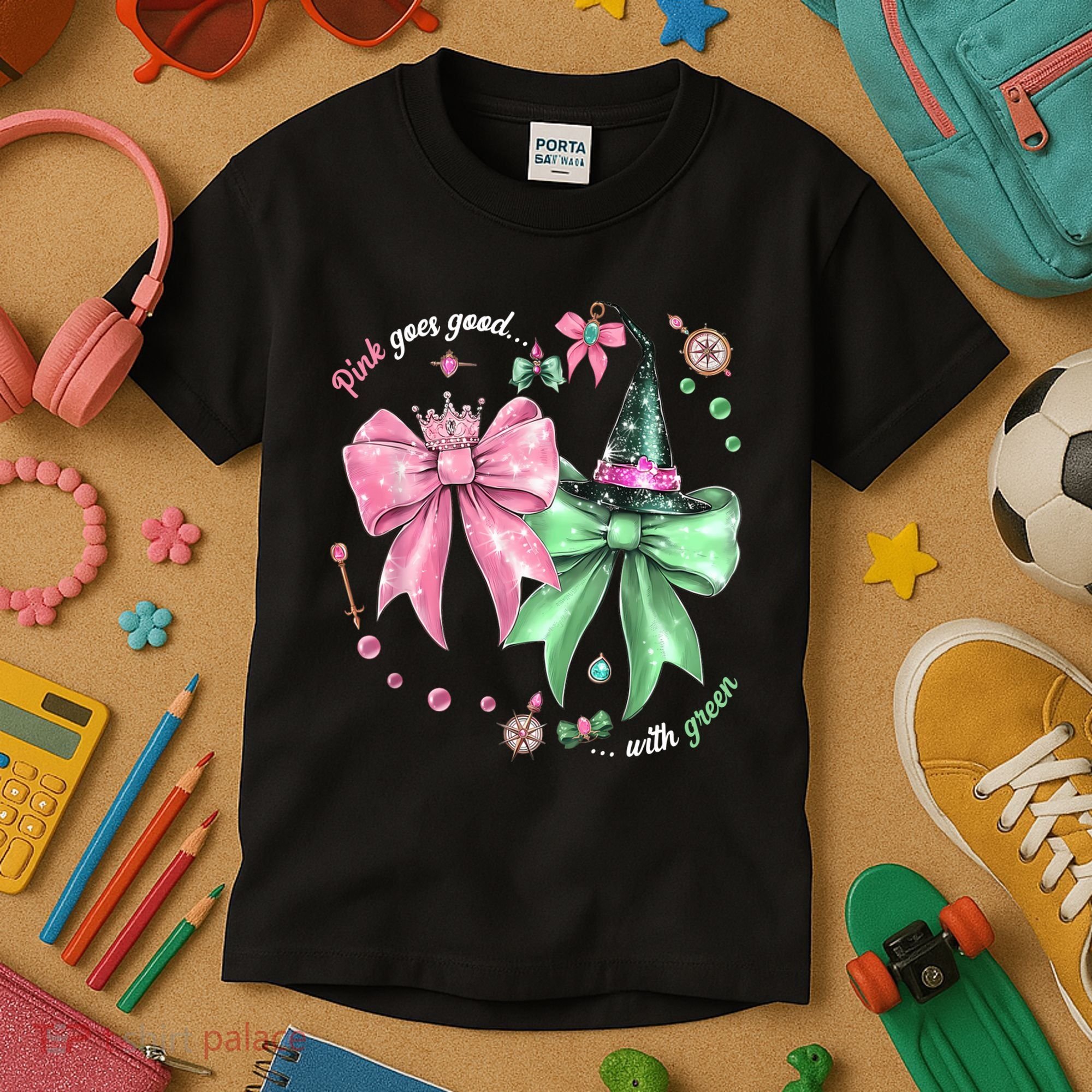 Pink Goes Good With Green Funny Halloween Witch Kids T-Shirt
