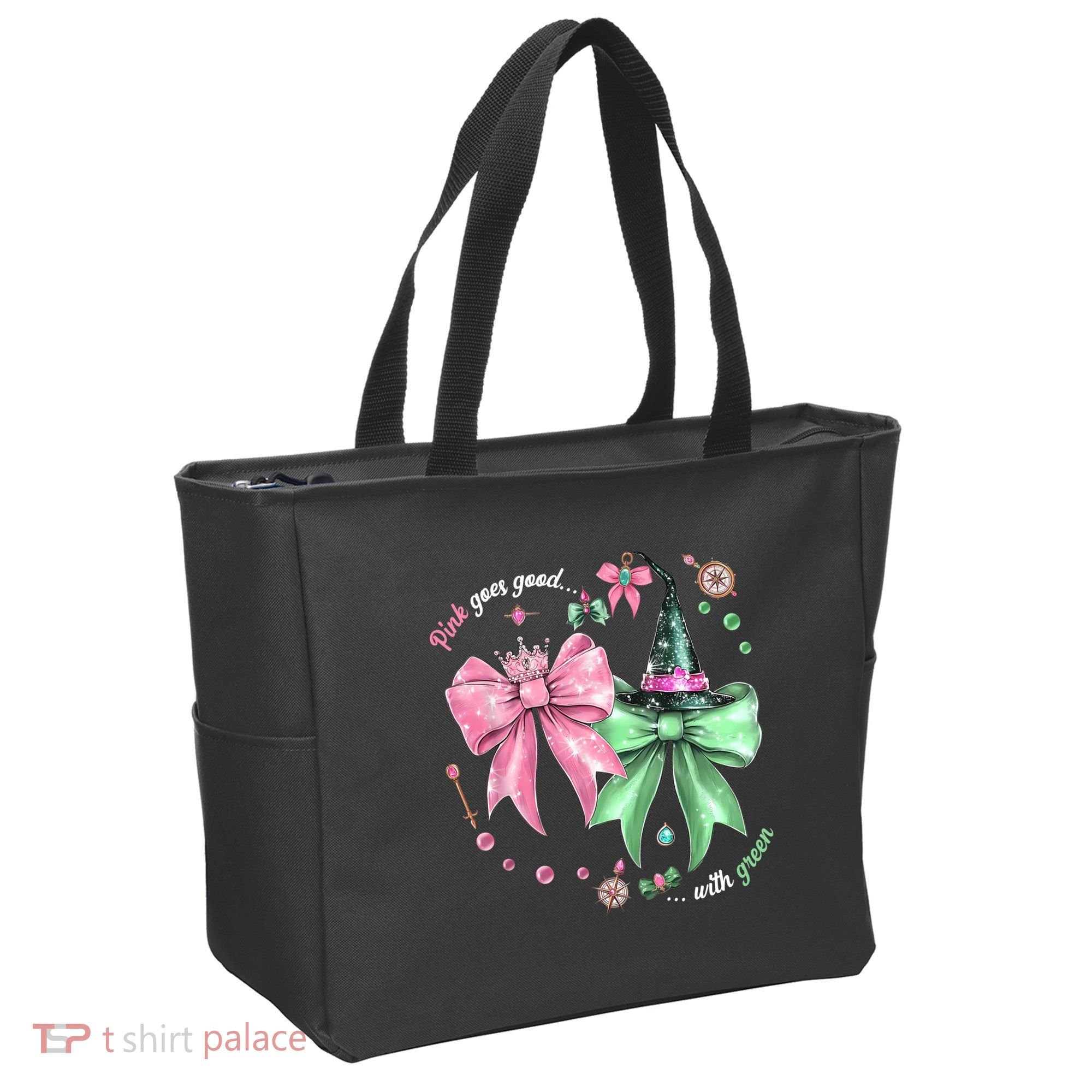 Pink Goes Good With Green Funny Halloween Witch Tote Bag