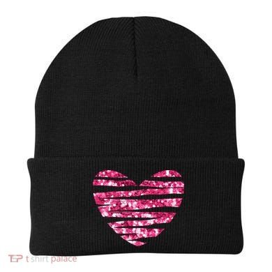 Pink Glitter Heart Cute Gift Beanie