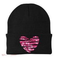 Pink Glitter Heart Cute Gift Beanie thumb 0
