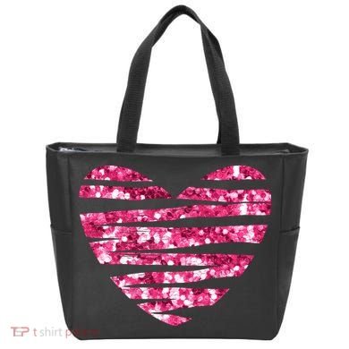 Pink Glitter Heart Cute Gift Tote Bag