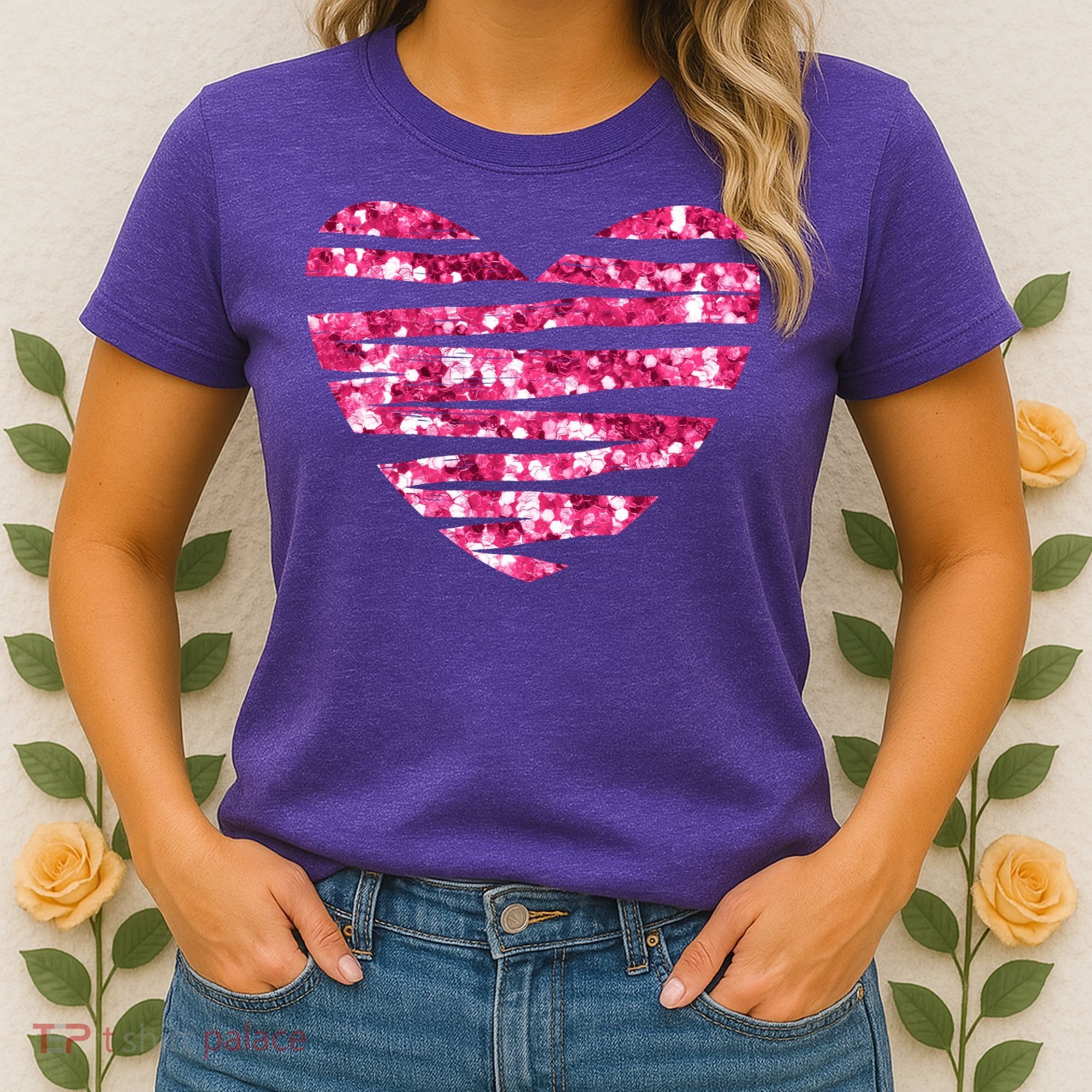 Pink Glitter Heart Cute Gift Women's T-Shirt