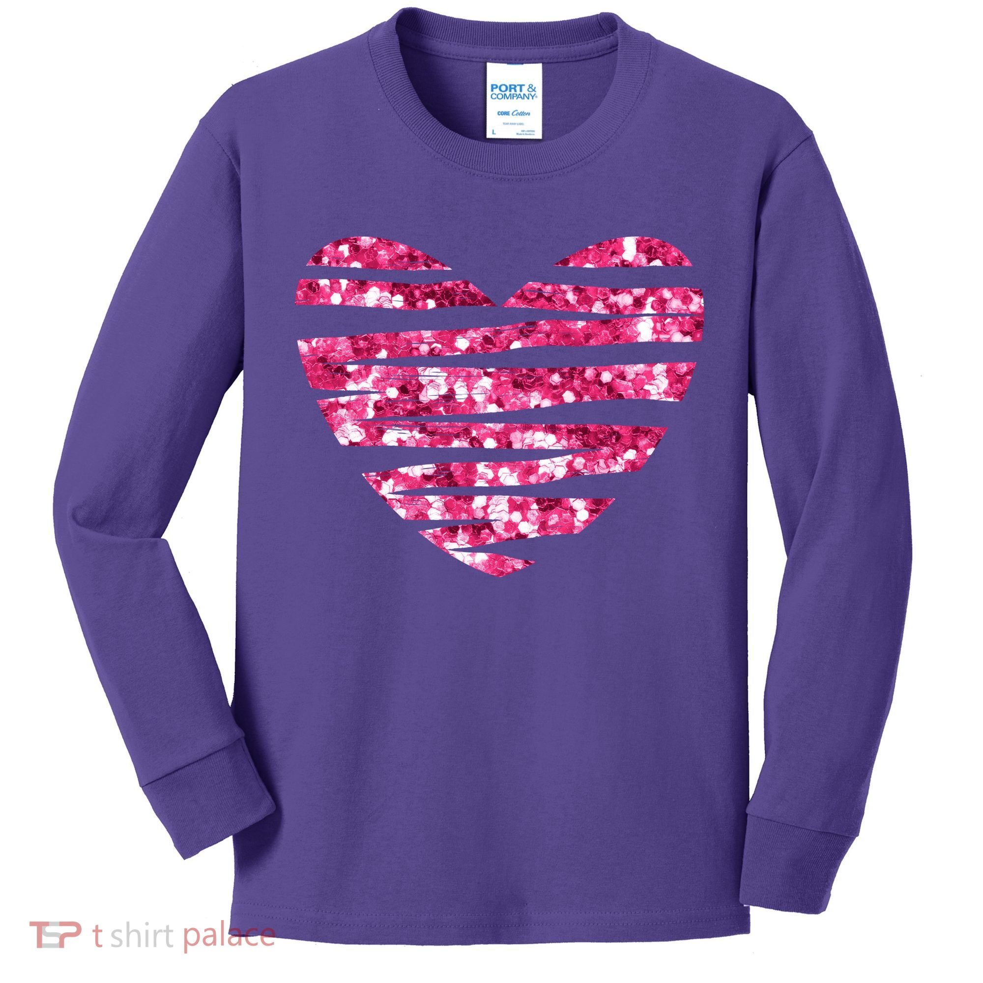 Pink Glitter Heart Cute Gift Kids Long Sleeve Shirt