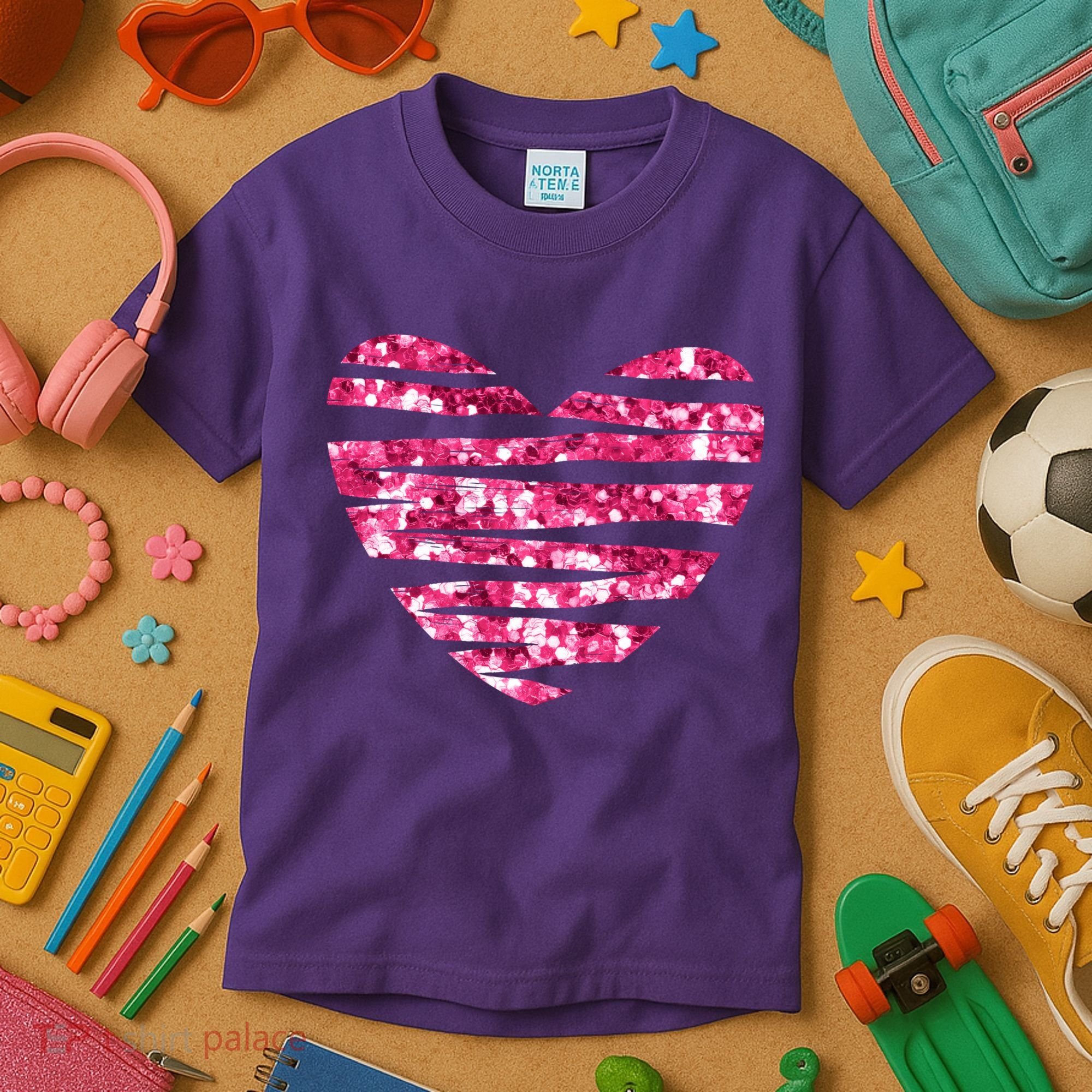 Pink Glitter Heart Cute Gift Kids T-Shirt