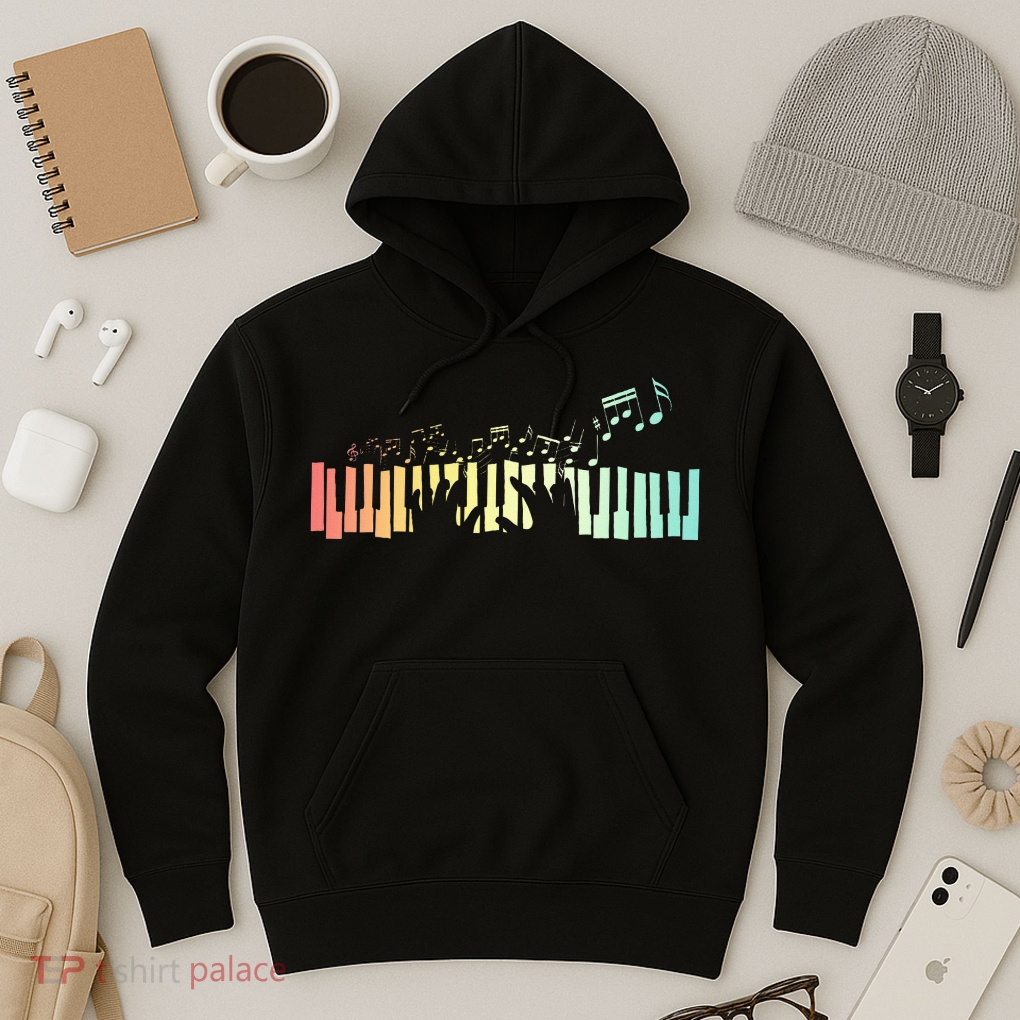 Pianist Gift Idea Keyboards Music Notes Piano Hoodie