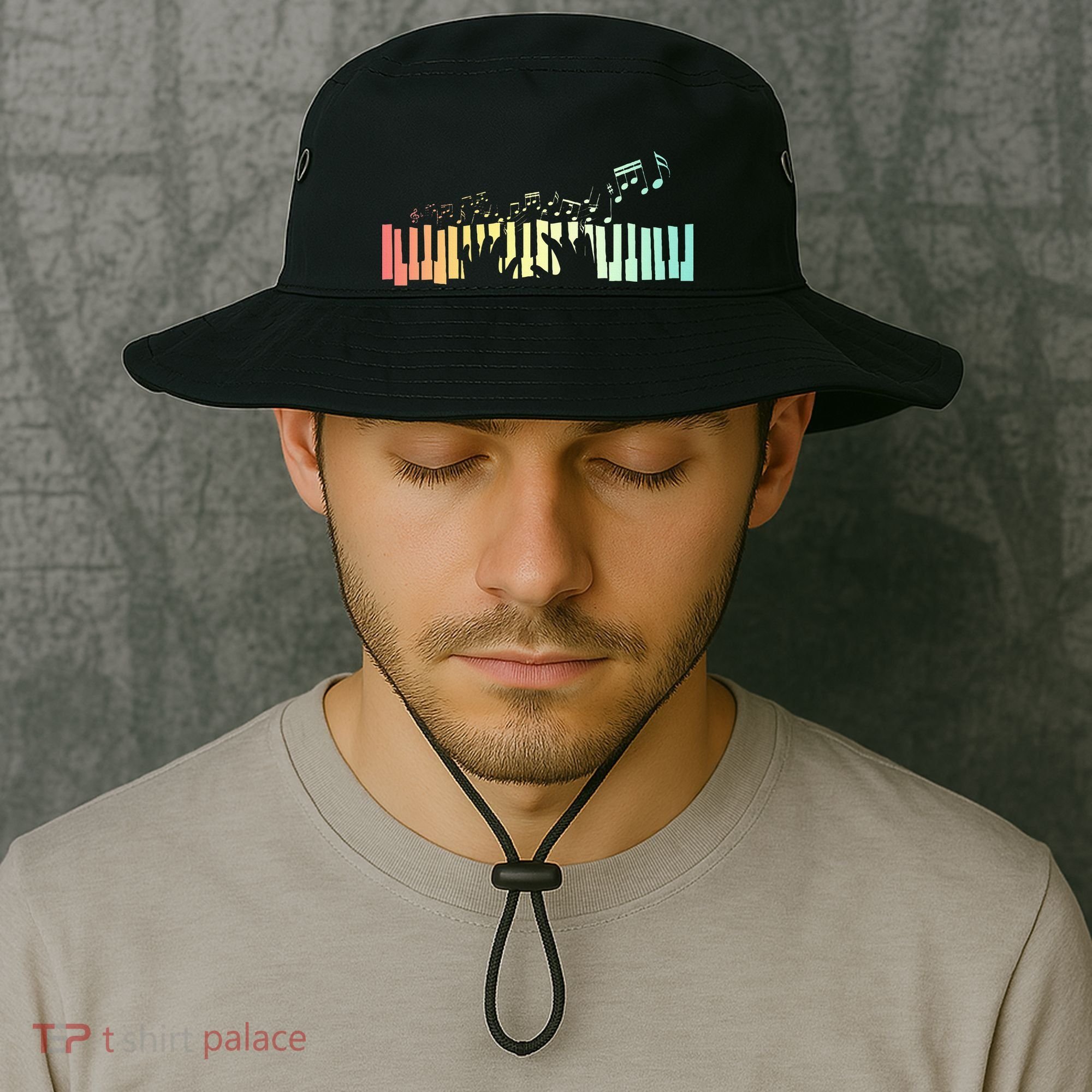 Pianist Gift Idea Keyboards Music Notes Piano Bucket Hat