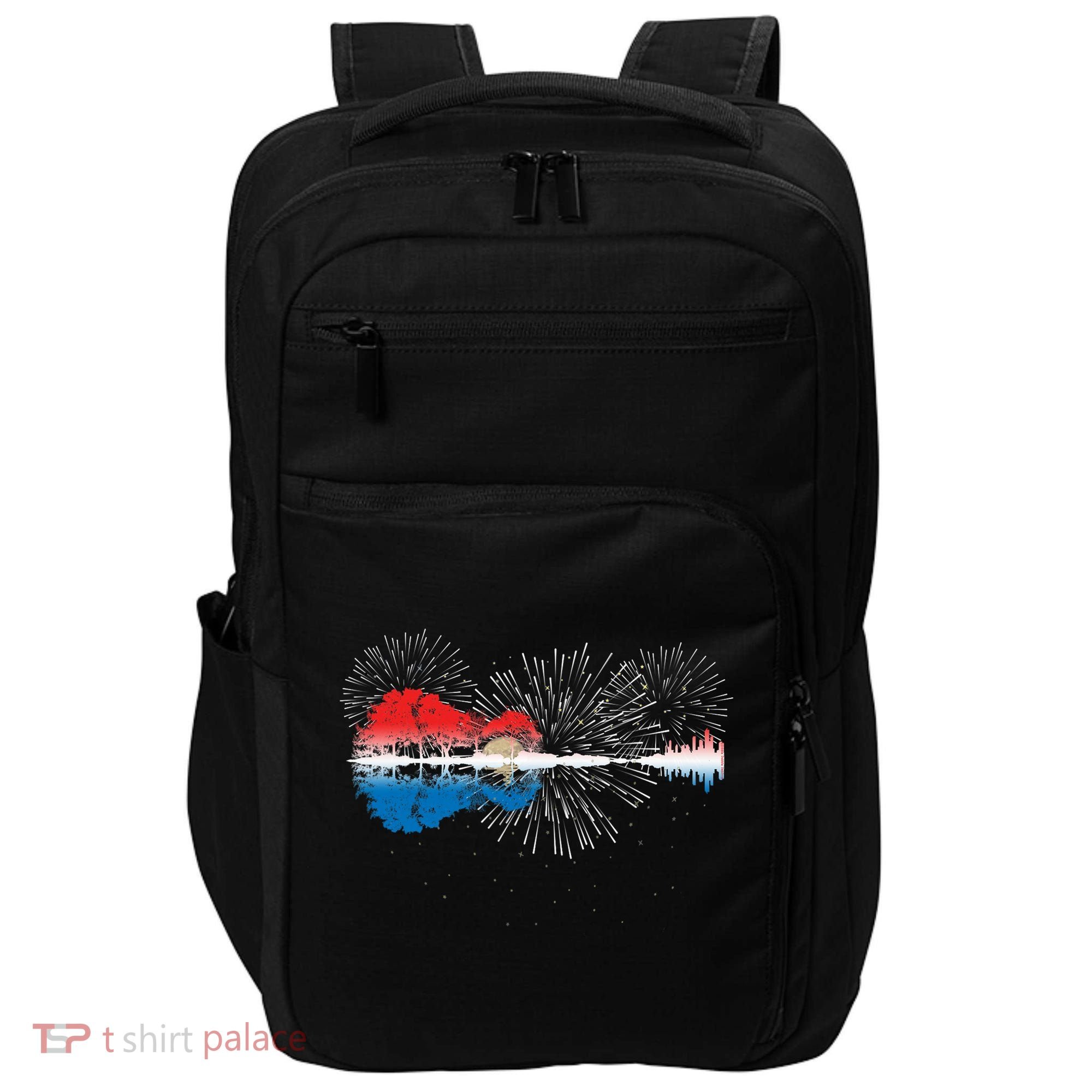 Patriotic Guitar Lake Reflections Night Sky 4th Of July Impact Tech Backpack